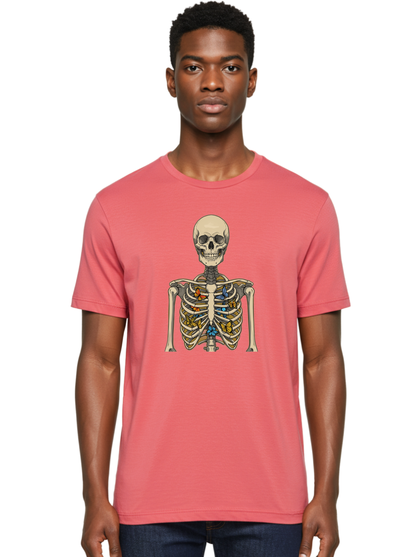 Butterfly-Skeleton Men'S Graphic Tee, 100% Cotton, Comfortable Casual Summer Wear, Machine Washable, Vintage Camera, Old Camera, Antique Camera, Black Camera, Classic Photography, Photography Equipment, Nostalgic Device, Film Camera, Bak163