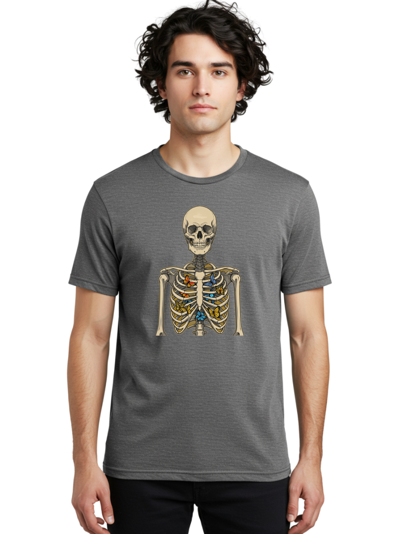 Butterfly-Skeleton Men'S Graphic Tee, 100% Cotton, Comfortable Casual Summer Wear, Machine Washable, Vintage Camera, Old Camera, Antique Camera, Black Camera, Classic Photography, Photography Equipment, Nostalgic Device, Film Camera, Bak163
