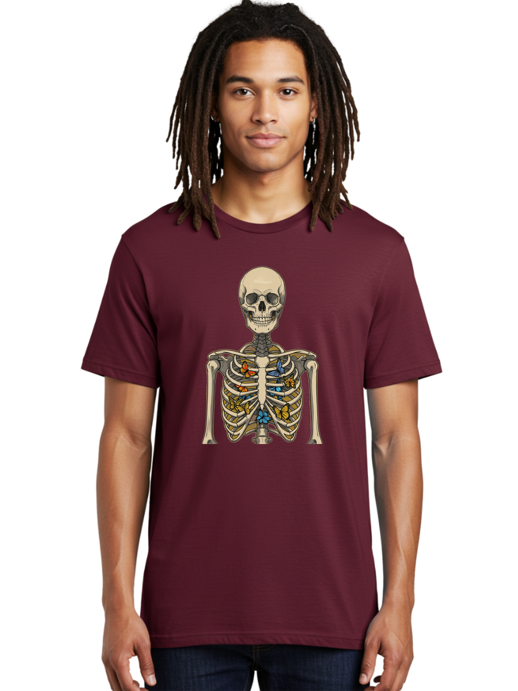 Butterfly-Skeleton Men'S Graphic Tee, 100% Cotton, Comfortable Casual Summer Wear, Machine Washable, Vintage Camera, Old Camera, Antique Camera, Black Camera, Classic Photography, Photography Equipment, Nostalgic Device, Film Camera, Bak163