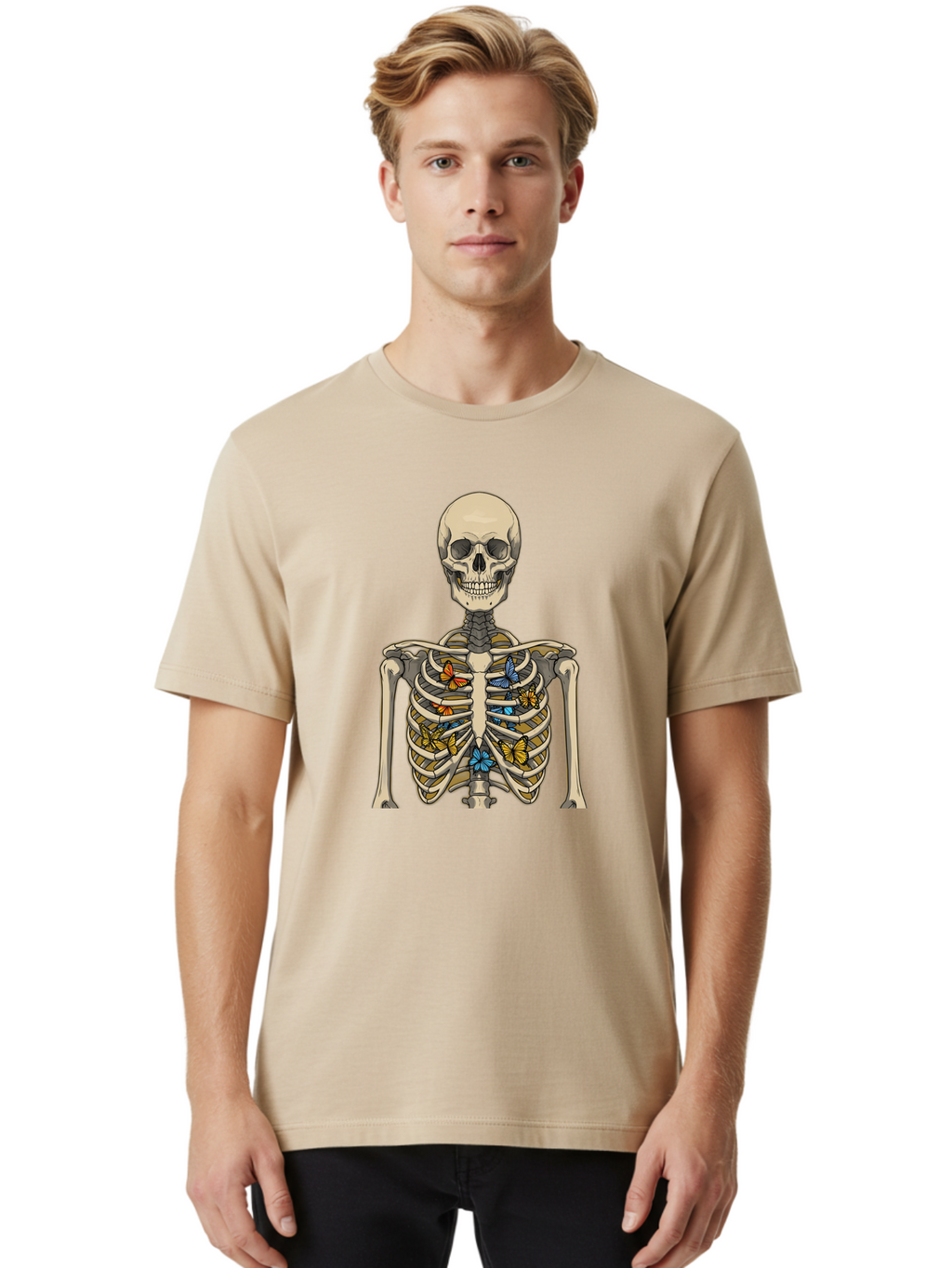 Butterfly-Skeleton Men'S Graphic Tee, 100% Cotton, Comfortable Casual Summer Wear, Machine Washable, Vintage Camera, Old Camera, Antique Camera, Black Camera, Classic Photography, Photography Equipment, Nostalgic Device, Film Camera, Bak163
