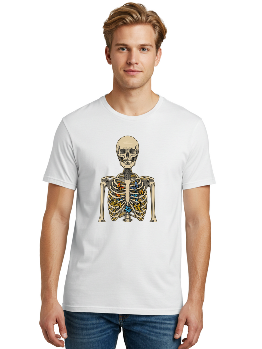Butterfly-Skeleton Men'S Graphic Tee, 100% Cotton, Comfortable Casual Summer Wear, Machine Washable, Vintage Camera, Old Camera, Antique Camera, Black Camera, Classic Photography, Photography Equipment, Nostalgic Device, Film Camera, Bak163