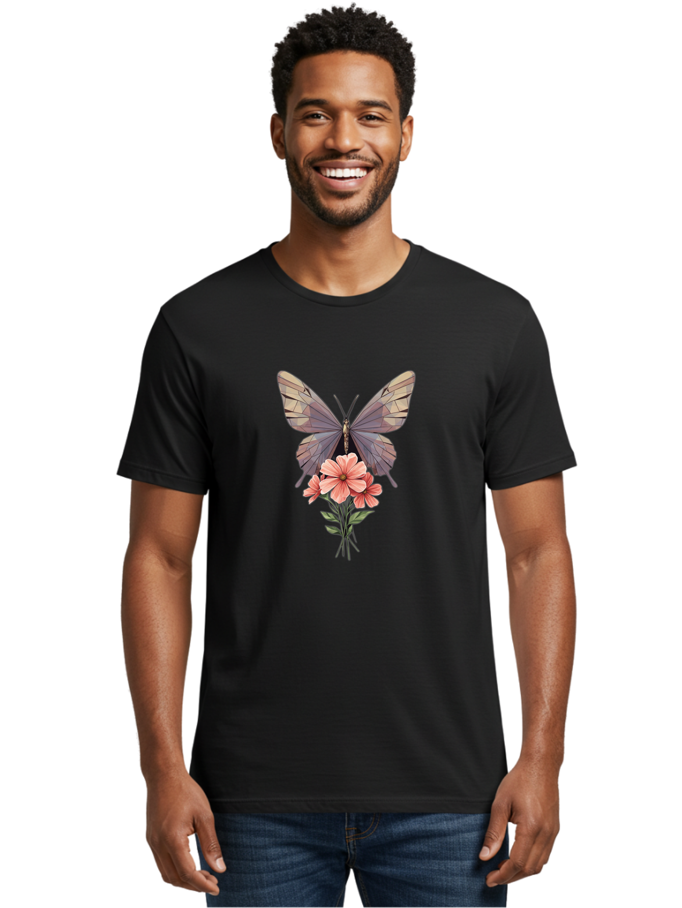 Butterfly-With-Flowers Men'S Graphic Tee, 100% Cotton, Comfortable Casual Summer Wear, Machine Washable, Vintage Camera, Old Camera, Antique Camera, Black Camera, Classic Photography, Photography Equipment, Nostalgic Device, Film Camera, Bak164
