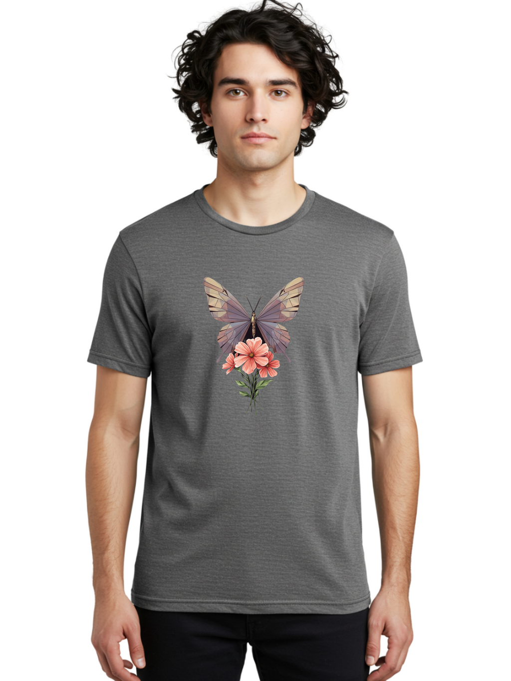 Butterfly-With-Flowers Men'S Graphic Tee, 100% Cotton, Comfortable Casual Summer Wear, Machine Washable, Vintage Camera, Old Camera, Antique Camera, Black Camera, Classic Photography, Photography Equipment, Nostalgic Device, Film Camera, Bak164
