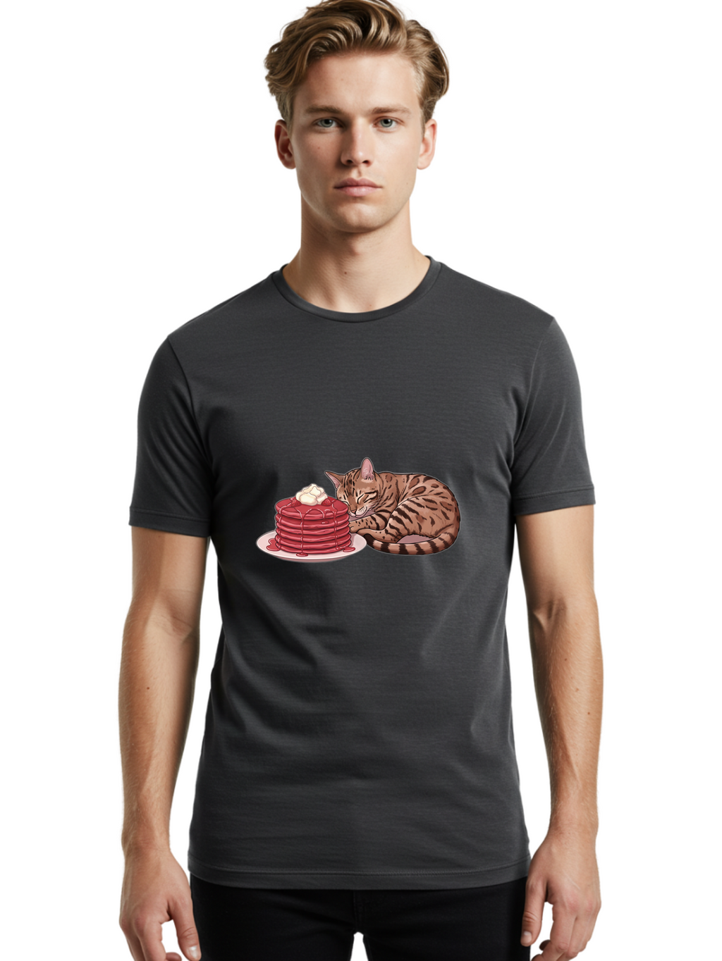 Cat-And-Pancakes-1 Men'S Graphic Tee, 100% Cotton, Comfortable Casual Summer Wear, Machine Washable, Vintage Camera, Old Camera, Antique Camera, Black Camera, Classic Photography, Photography Equipment, Nostalgic Device, Film Camera, Bak184