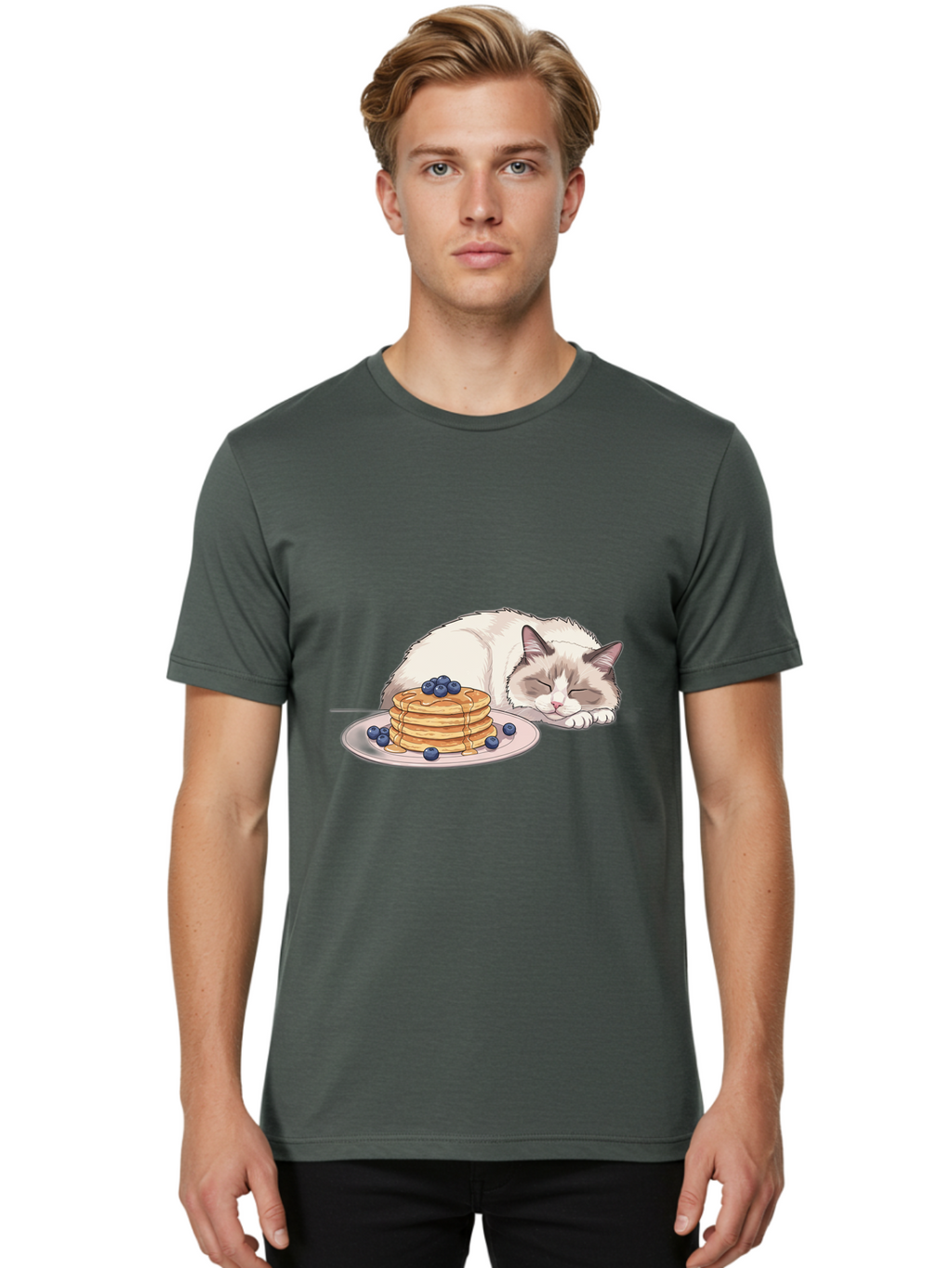 Cat-And-Pancakes-2 Men'S Graphic Tee, 100% Cotton, Comfortable Casual Summer Wear, Machine Washable, Vintage Camera, Old Camera, Antique Camera, Black Camera, Classic Photography, Photography Equipment, Nostalgic Device, Film Camera, Bak185