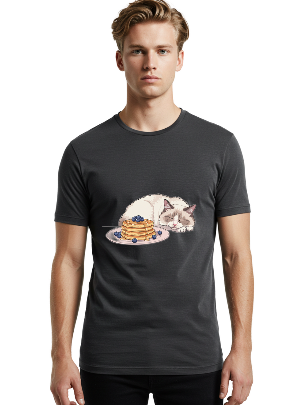 Cat-And-Pancakes-2 Men'S Graphic Tee, 100% Cotton, Comfortable Casual Summer Wear, Machine Washable, Vintage Camera, Old Camera, Antique Camera, Black Camera, Classic Photography, Photography Equipment, Nostalgic Device, Film Camera, Bak185