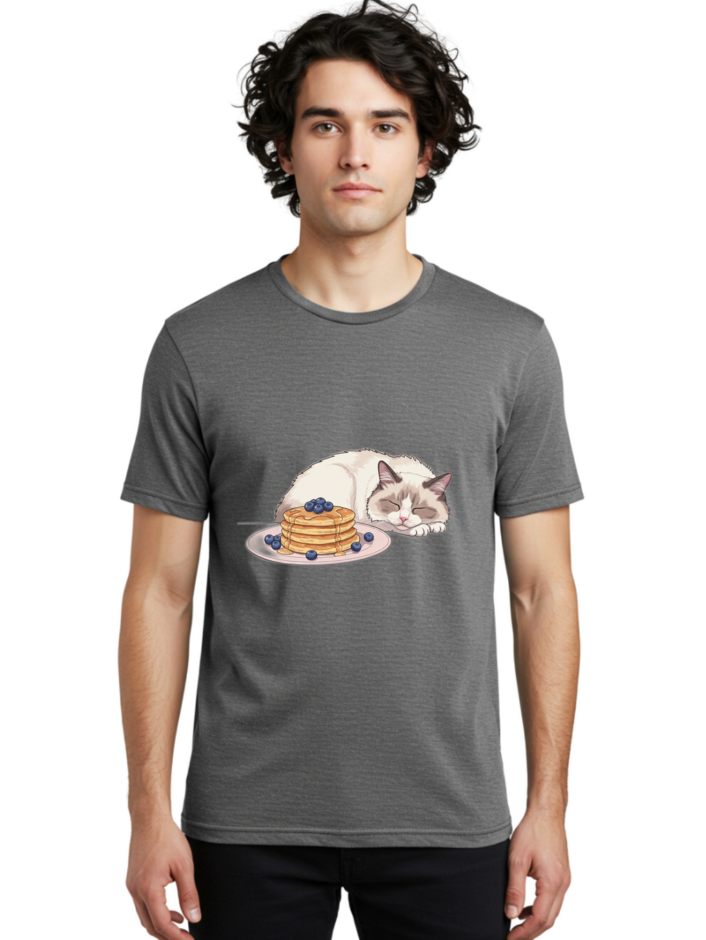 Cat-And-Pancakes-2 Men'S Graphic Tee, 100% Cotton, Comfortable Casual Summer Wear, Machine Washable, Vintage Camera, Old Camera, Antique Camera, Black Camera, Classic Photography, Photography Equipment, Nostalgic Device, Film Camera, Bak185
