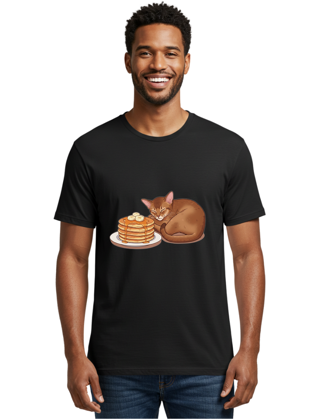 Cat-And-Pancakes-3 Men'S Graphic Tee, 100% Cotton, Comfortable Casual Summer Wear, Machine Washable, Vintage Camera, Old Camera, Antique Camera, Black Camera, Classic Photography, Photography Equipment, Nostalgic Device, Film Camera, Bak186