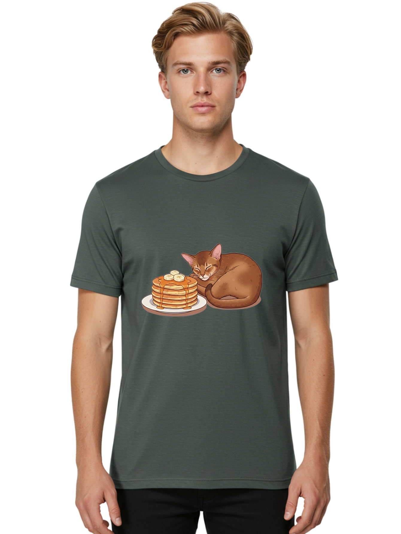 Cat-And-Pancakes-3 Men'S Graphic Tee, 100% Cotton, Comfortable Casual Summer Wear, Machine Washable, Vintage Camera, Old Camera, Antique Camera, Black Camera, Classic Photography, Photography Equipment, Nostalgic Device, Film Camera, Bak186