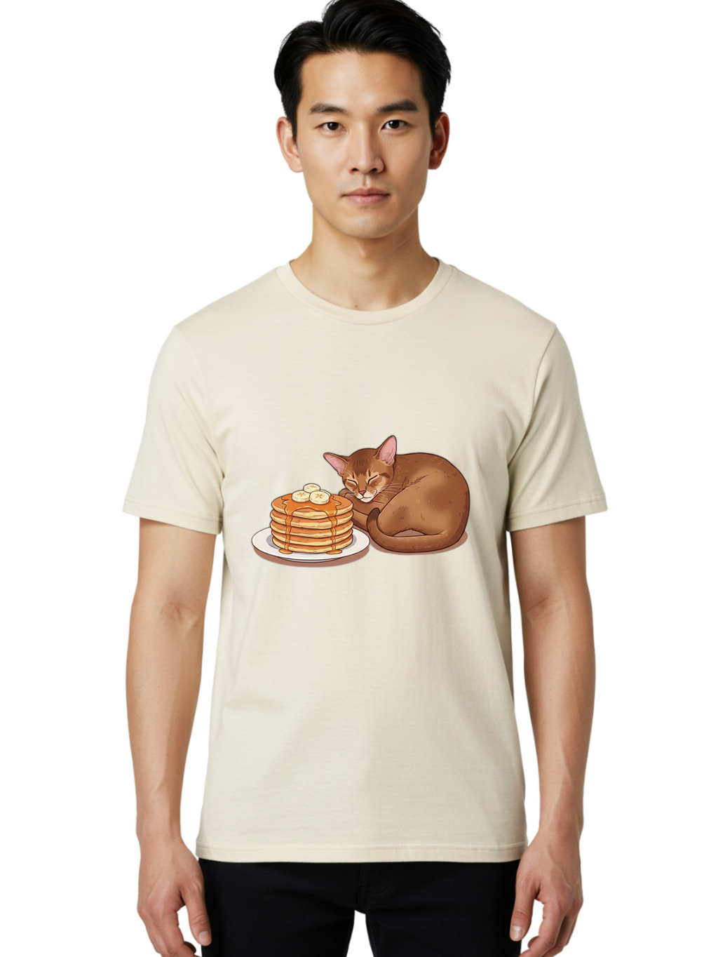 Cat-And-Pancakes-3 Men'S Graphic Tee, 100% Cotton, Comfortable Casual Summer Wear, Machine Washable, Vintage Camera, Old Camera, Antique Camera, Black Camera, Classic Photography, Photography Equipment, Nostalgic Device, Film Camera, Bak186