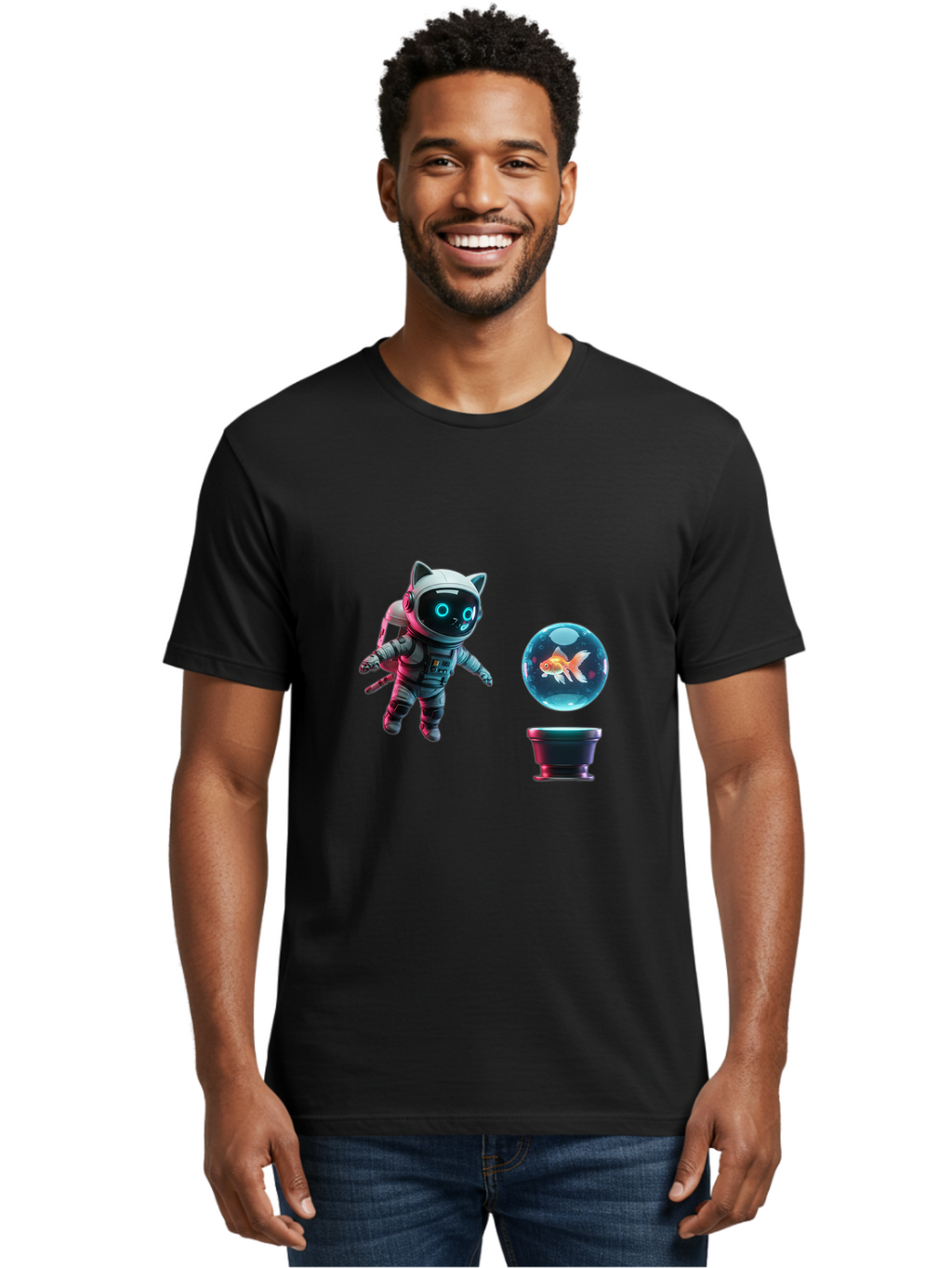 Cat-Astronaut-1 Men'S Graphic Tee, 100% Cotton, Comfortable Casual Summer Wear, Machine Washable, Vintage Camera, Old Camera, Antique Camera, Black Camera, Classic Photography, Photography Equipment, Nostalgic Device, Film Camera, Camera Art Bak189