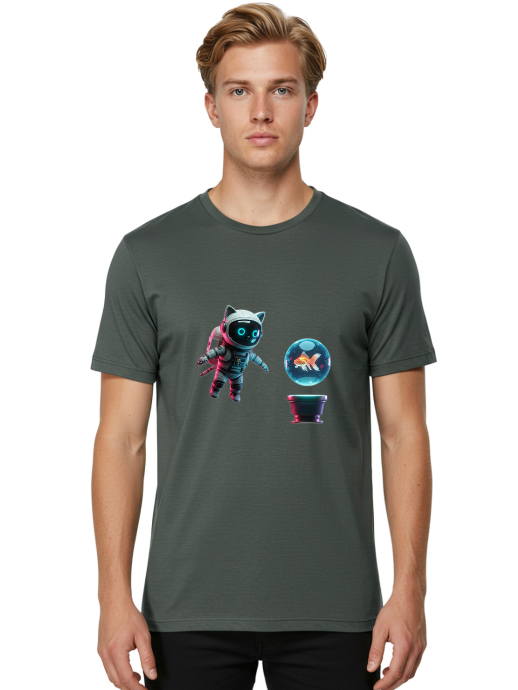 Cat-Astronaut-1 Men'S Graphic Tee, 100% Cotton, Comfortable Casual Summer Wear, Machine Washable, Vintage Camera, Old Camera, Antique Camera, Black Camera, Classic Photography, Photography Equipment, Nostalgic Device, Film Camera, Camera Art Bak189