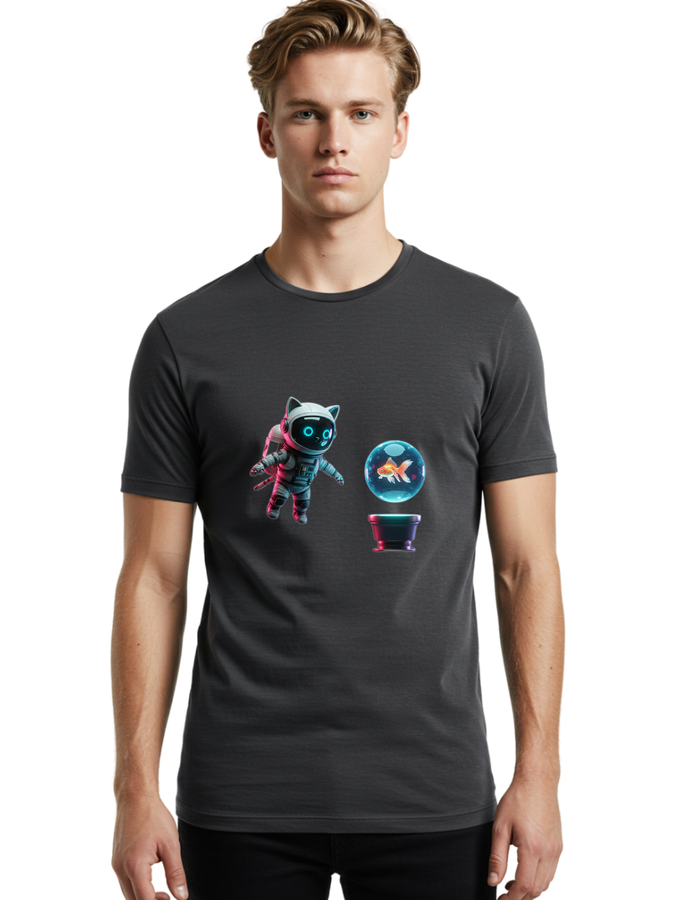 Cat-Astronaut-1 Men'S Graphic Tee, 100% Cotton, Comfortable Casual Summer Wear, Machine Washable, Vintage Camera, Old Camera, Antique Camera, Black Camera, Classic Photography, Photography Equipment, Nostalgic Device, Film Camera, Camera Art Bak189