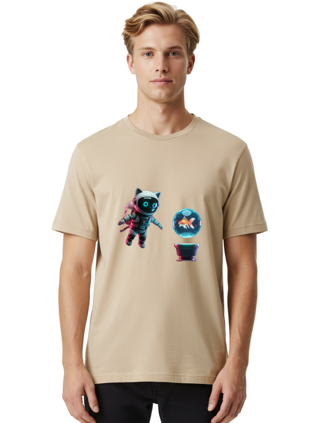 Cat-Astronaut-1 Men'S Graphic Tee, 100% Cotton, Comfortable Casual Summer Wear, Machine Washable, Vintage Camera, Old Camera, Antique Camera, Black Camera, Classic Photography, Photography Equipment, Nostalgic Device, Film Camera, Camera Art Bak189