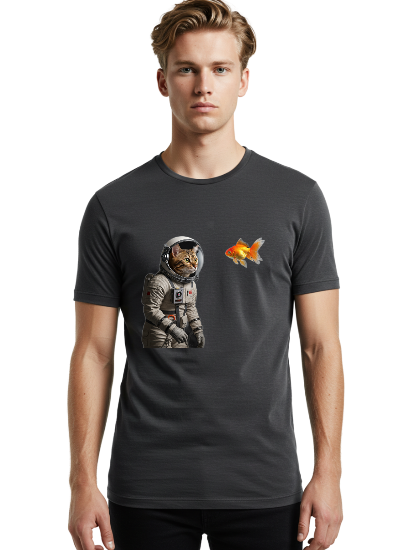 Cat-Astronaut-2 Men'S Graphic Tee, 100% Cotton, Comfortable Casual Summer Wear, Machine Washable, Vintage Camera, Old Camera, Antique Camera, Black Camera, Classic Photography, Photography Equipment, Nostalgic Device, Film Camera, Camera Art Bak190