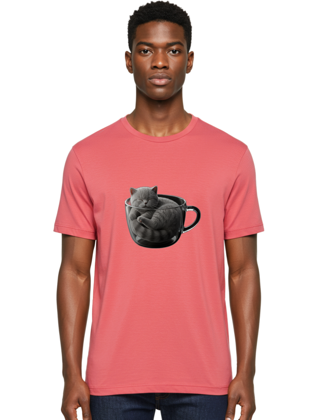 Cat-In-Coffee-Cup-1 Men'S Graphic Tee, 100% Cotton, Comfortable Casual Summer Wear, Machine Washable, Vintage Camera, Old Camera, Antique Camera, Black Camera, Classic Photography, Photography Equipment, Nostalgic Device, Film Camera, Bak193