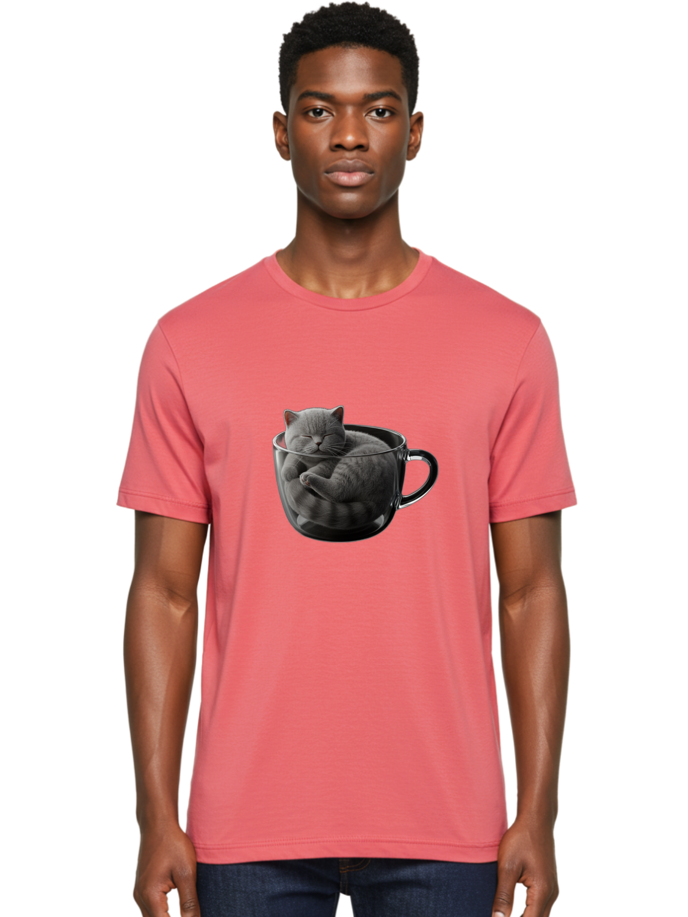 Cat-In-Coffee-Cup-1 Men'S Graphic Tee, 100% Cotton, Comfortable Casual Summer Wear, Machine Washable, Vintage Camera, Old Camera, Antique Camera, Black Camera, Classic Photography, Photography Equipment, Nostalgic Device, Film Camera, Bak193