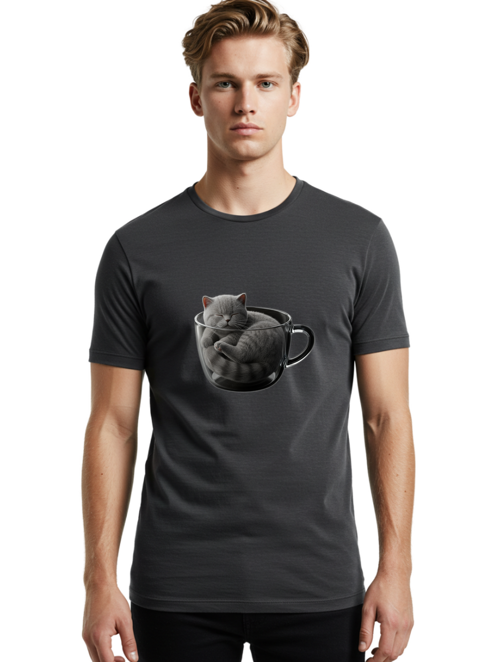 Cat-In-Coffee-Cup-1 Men'S Graphic Tee, 100% Cotton, Comfortable Casual Summer Wear, Machine Washable, Vintage Camera, Old Camera, Antique Camera, Black Camera, Classic Photography, Photography Equipment, Nostalgic Device, Film Camera, Bak193