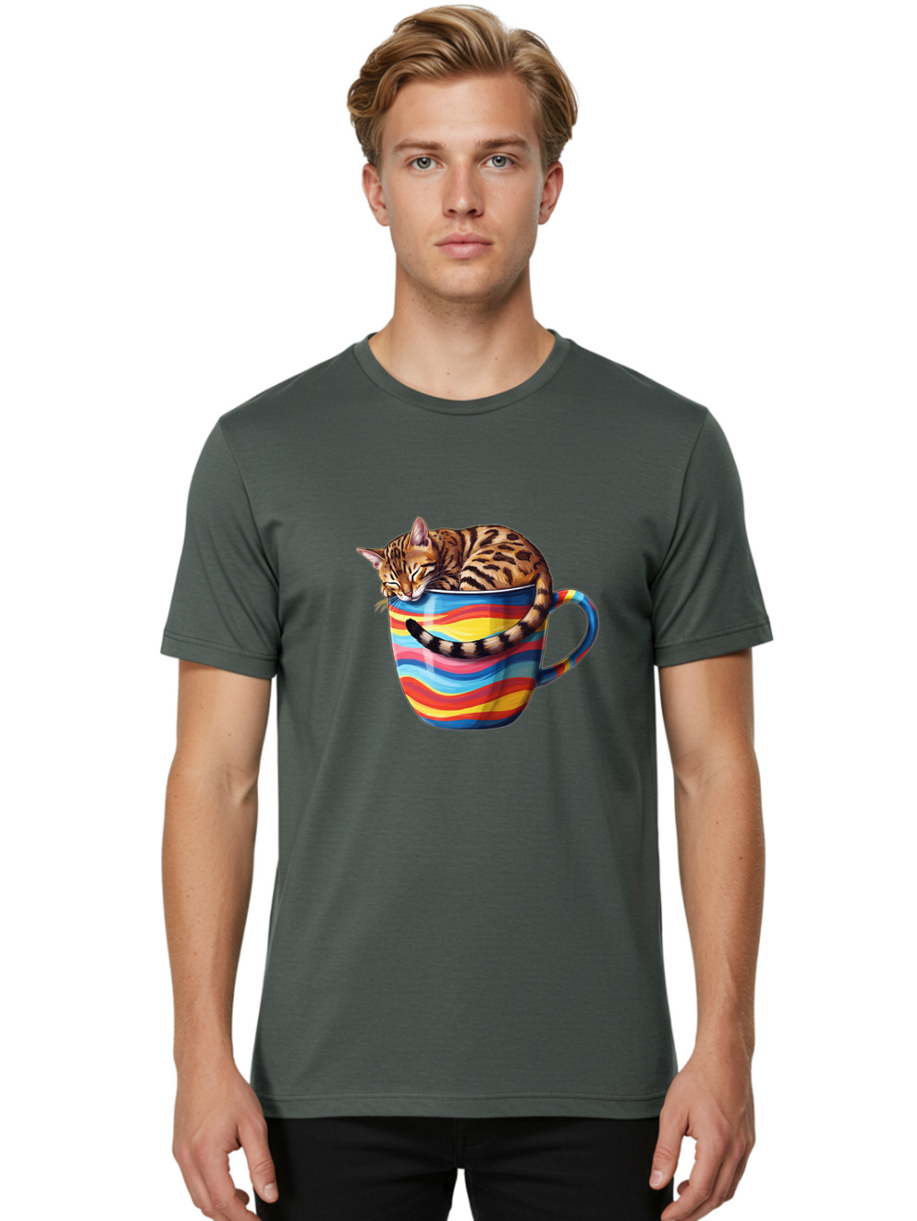 Cat-In-Coffee-Cup-2 Men'S Graphic Tee, 100% Cotton, Comfortable Casual Summer Wear, Machine Washable, Vintage Camera, Old Camera, Antique Camera, Black Camera, Classic Photography, Photography Equipment, Nostalgic Device, Film Camera, Bak194
