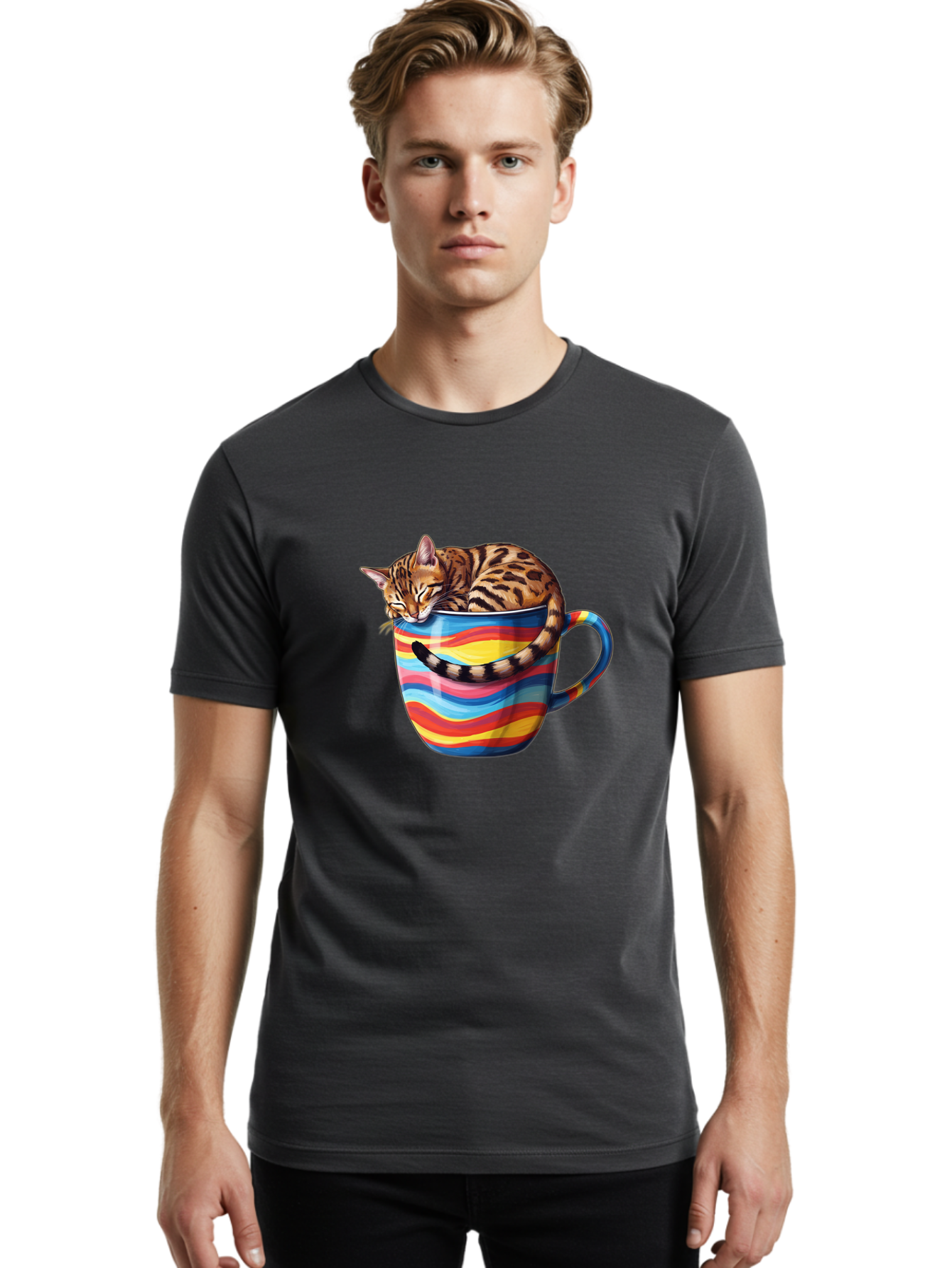 Cat-In-Coffee-Cup-2 Men'S Graphic Tee, 100% Cotton, Comfortable Casual Summer Wear, Machine Washable, Vintage Camera, Old Camera, Antique Camera, Black Camera, Classic Photography, Photography Equipment, Nostalgic Device, Film Camera, Bak194