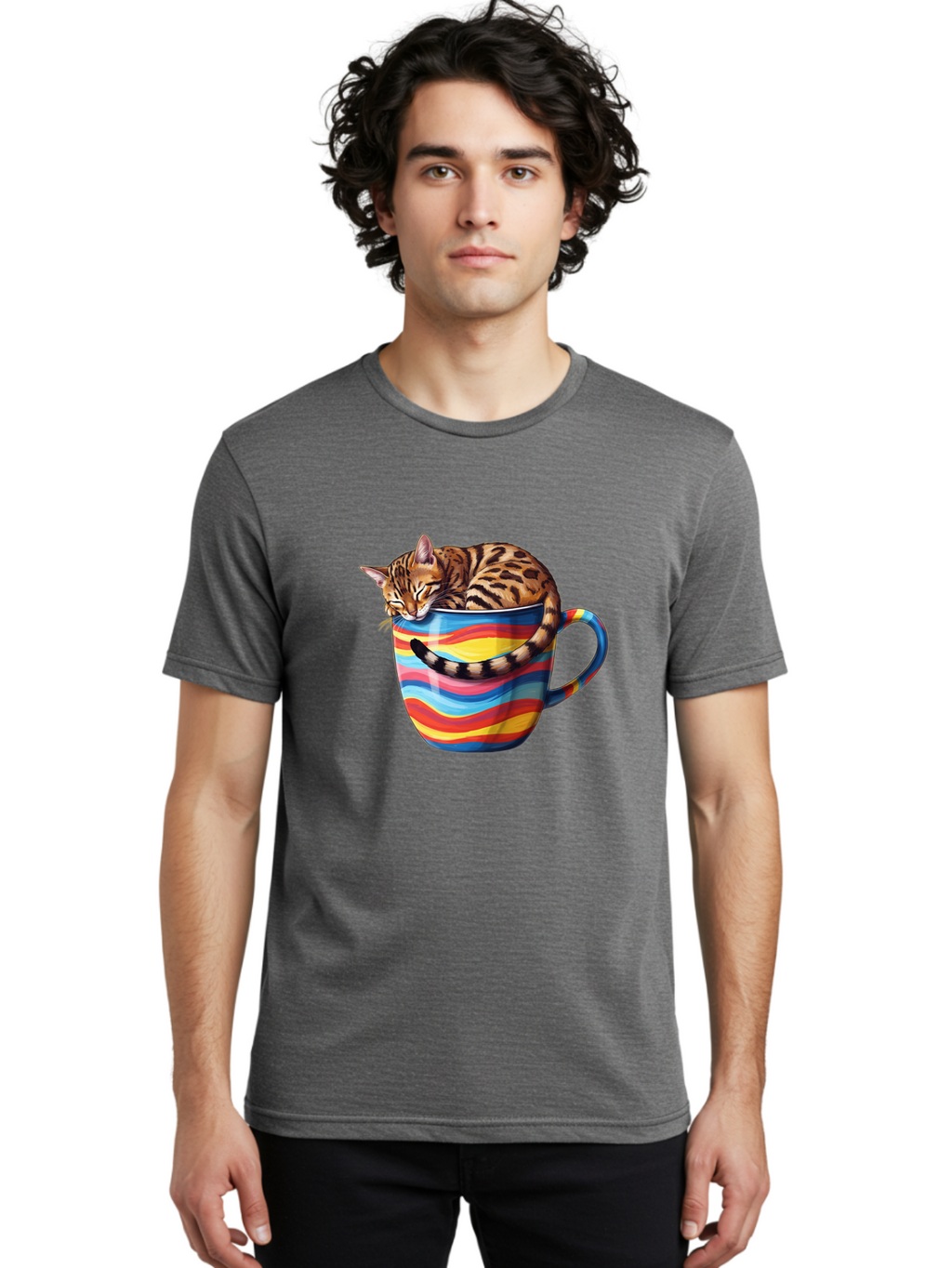Cat-In-Coffee-Cup-2 Men'S Graphic Tee, 100% Cotton, Comfortable Casual Summer Wear, Machine Washable, Vintage Camera, Old Camera, Antique Camera, Black Camera, Classic Photography, Photography Equipment, Nostalgic Device, Film Camera, Bak194