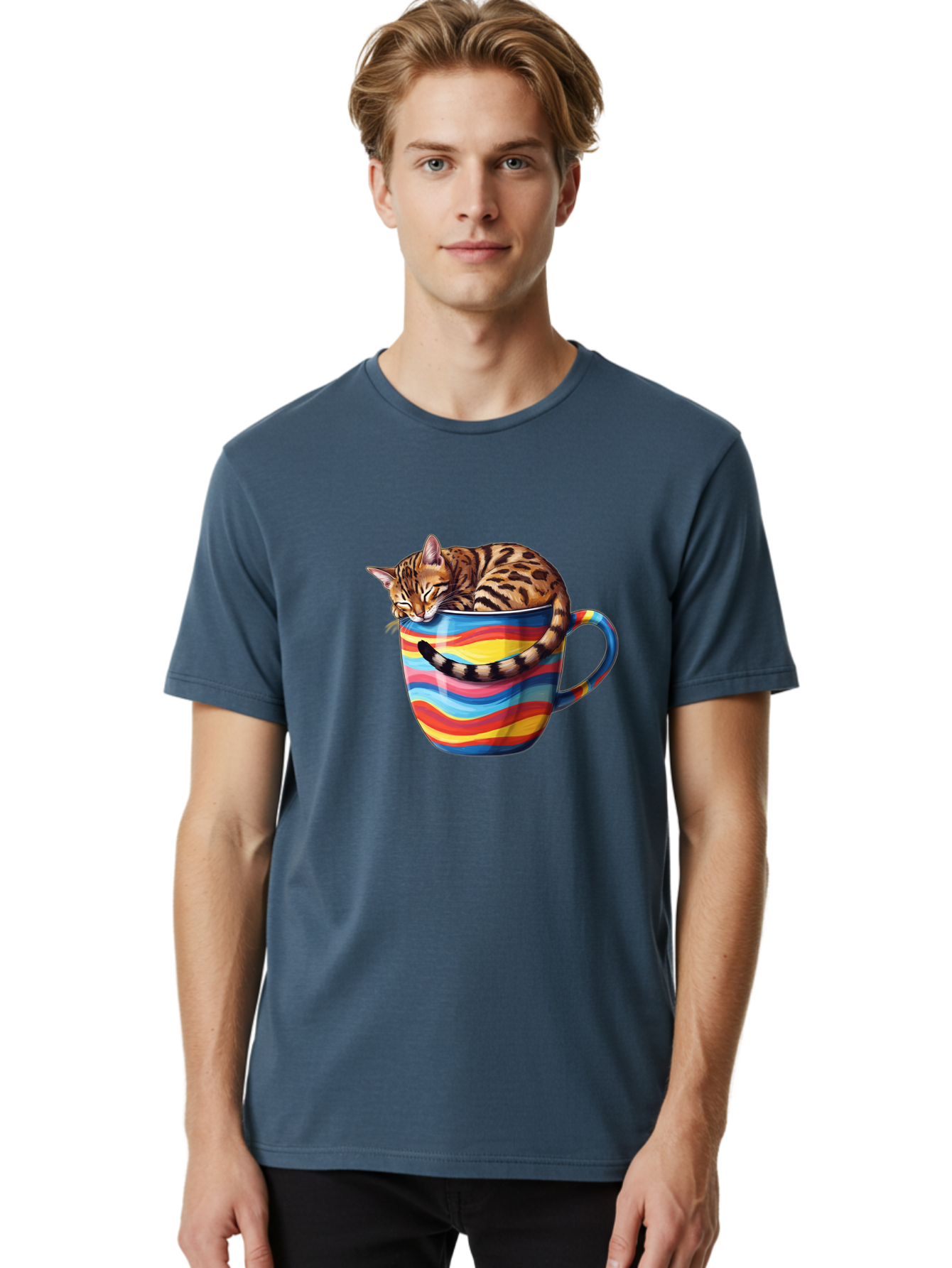 Cat-In-Coffee-Cup-2 Men'S Graphic Tee, 100% Cotton, Comfortable Casual Summer Wear, Machine Washable, Vintage Camera, Old Camera, Antique Camera, Black Camera, Classic Photography, Photography Equipment, Nostalgic Device, Film Camera, Bak194