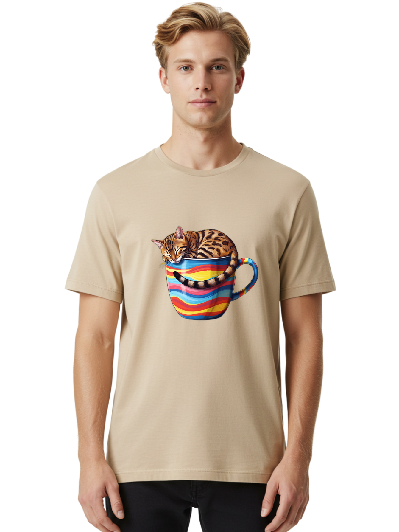 Cat-In-Coffee-Cup-2 Men'S Graphic Tee, 100% Cotton, Comfortable Casual Summer Wear, Machine Washable, Vintage Camera, Old Camera, Antique Camera, Black Camera, Classic Photography, Photography Equipment, Nostalgic Device, Film Camera, Bak194