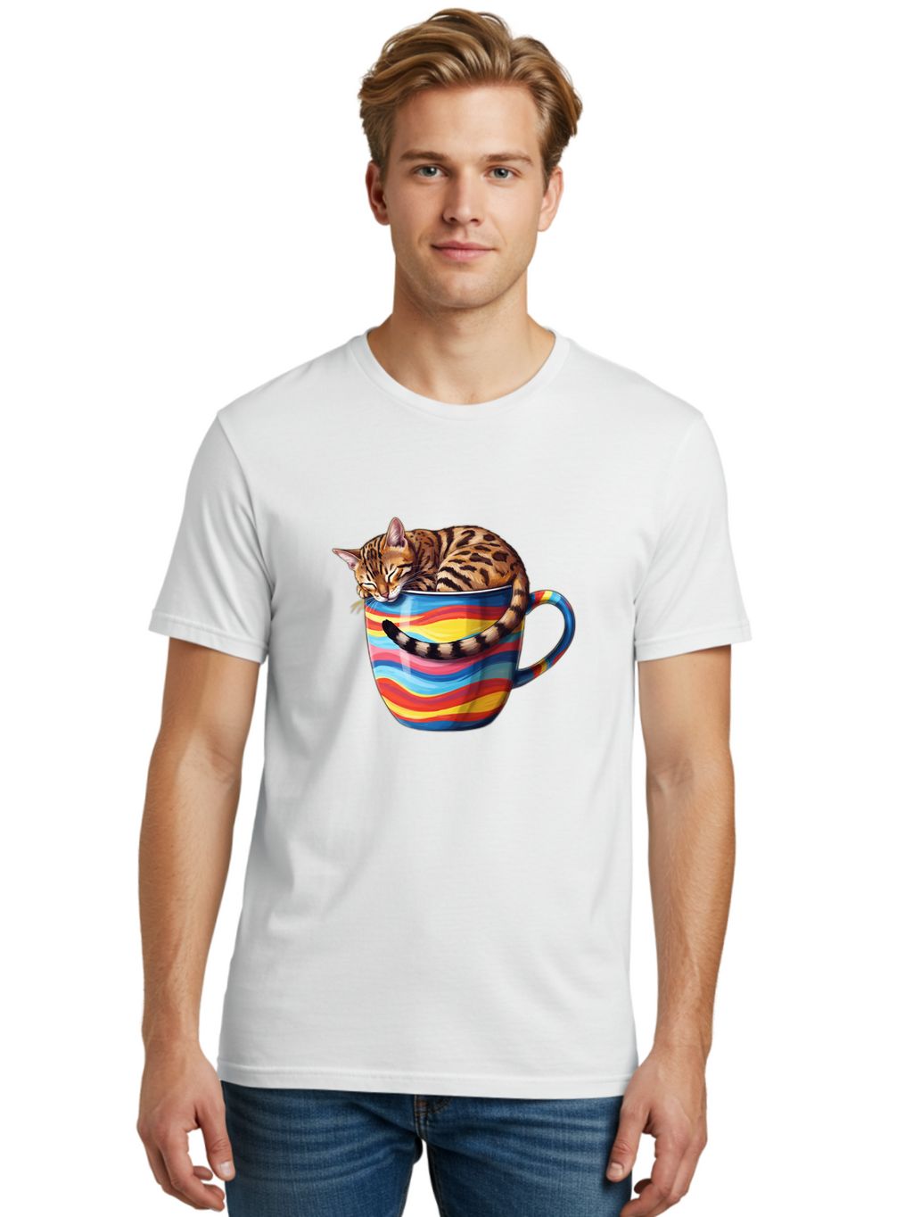 Cat-In-Coffee-Cup-2 Men'S Graphic Tee, 100% Cotton, Comfortable Casual Summer Wear, Machine Washable, Vintage Camera, Old Camera, Antique Camera, Black Camera, Classic Photography, Photography Equipment, Nostalgic Device, Film Camera, Bak194