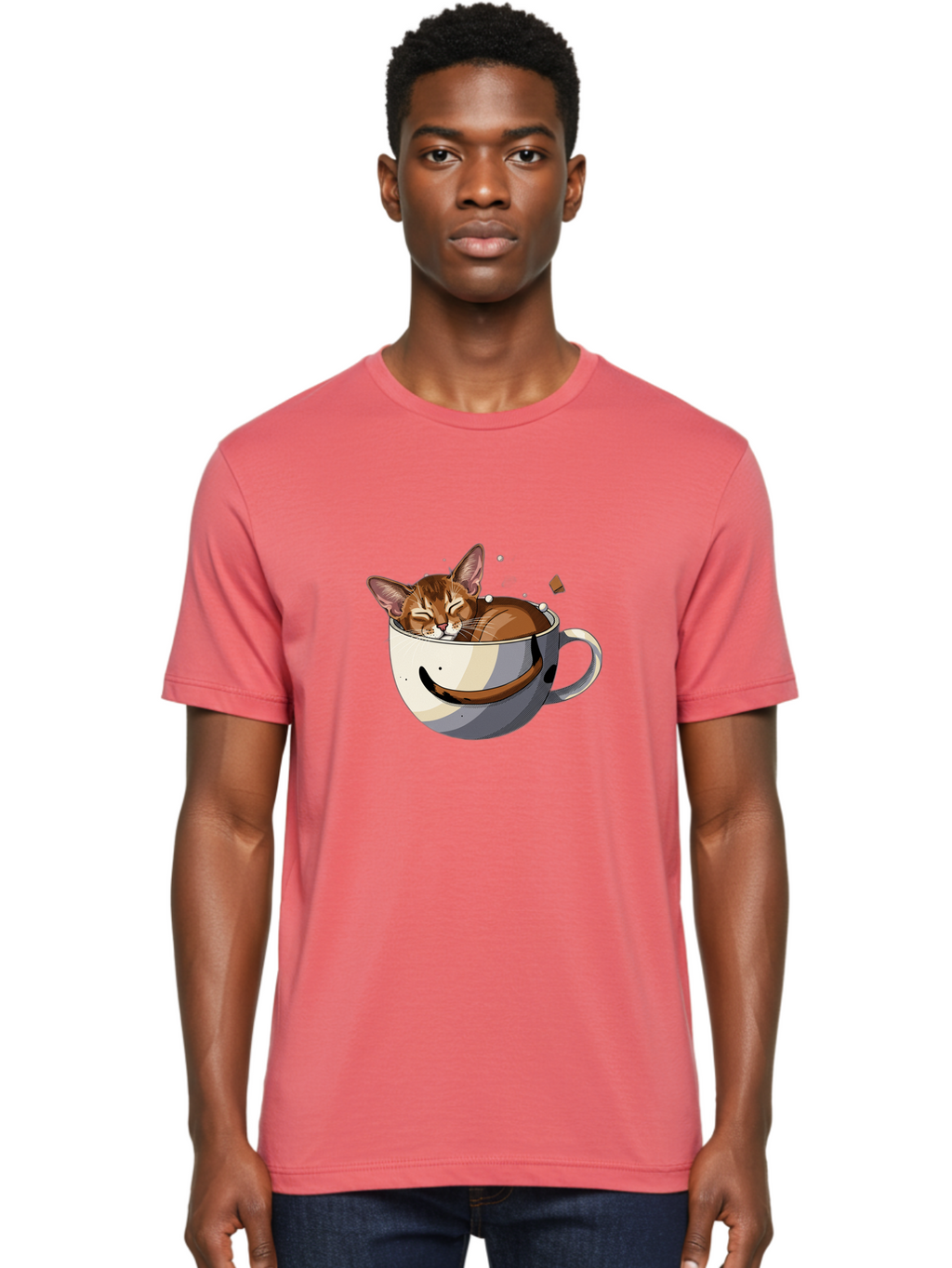 Cat-In-Coffee-Cup-3 Men'S Graphic Tee, 100% Cotton, Comfortable Casual Summer Wear, Machine Washable, Vintage Camera, Old Camera, Antique Camera, Black Camera, Classic Photography, Photography Equipment, Nostalgic Device, Film Camera, Bak195