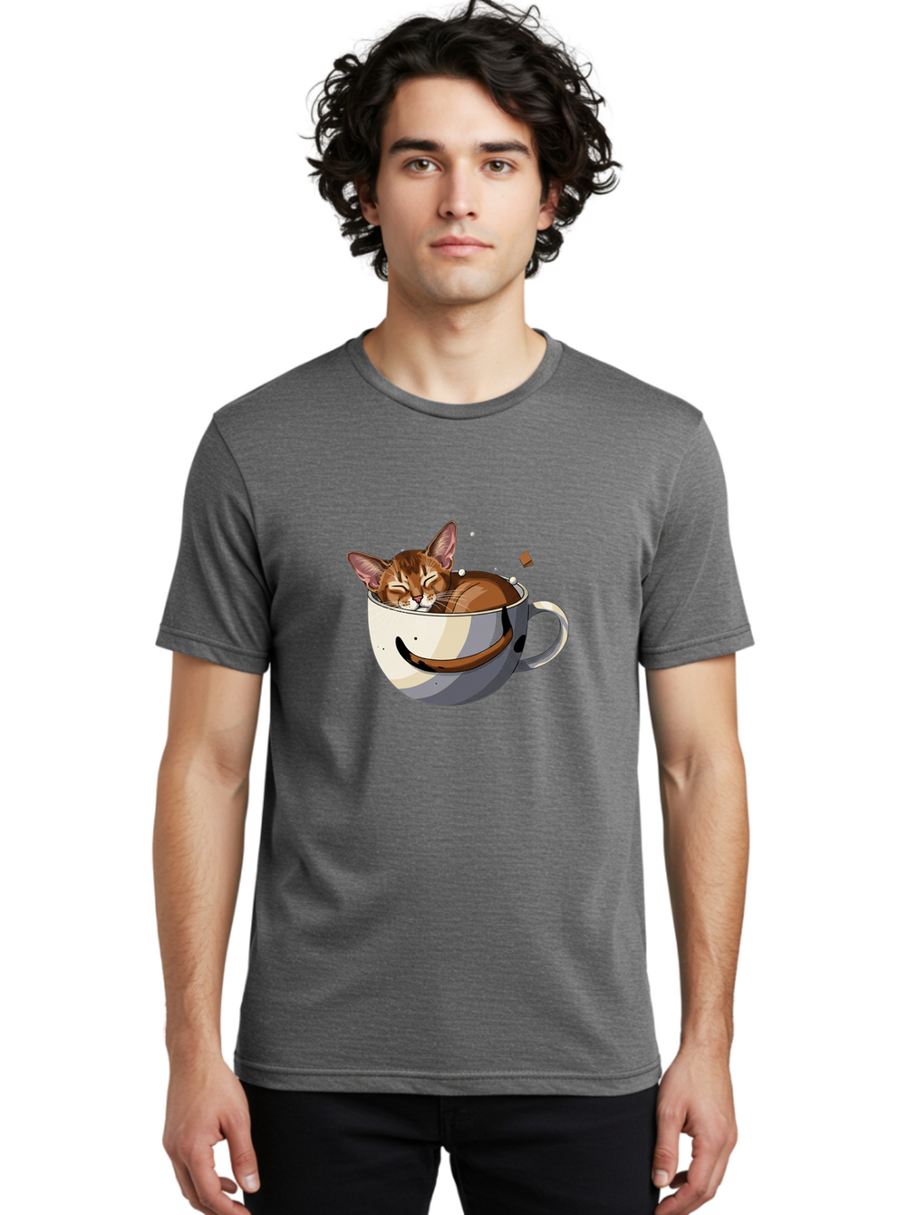 Cat-In-Coffee-Cup-3 Men'S Graphic Tee, 100% Cotton, Comfortable Casual Summer Wear, Machine Washable, Vintage Camera, Old Camera, Antique Camera, Black Camera, Classic Photography, Photography Equipment, Nostalgic Device, Film Camera, Bak195