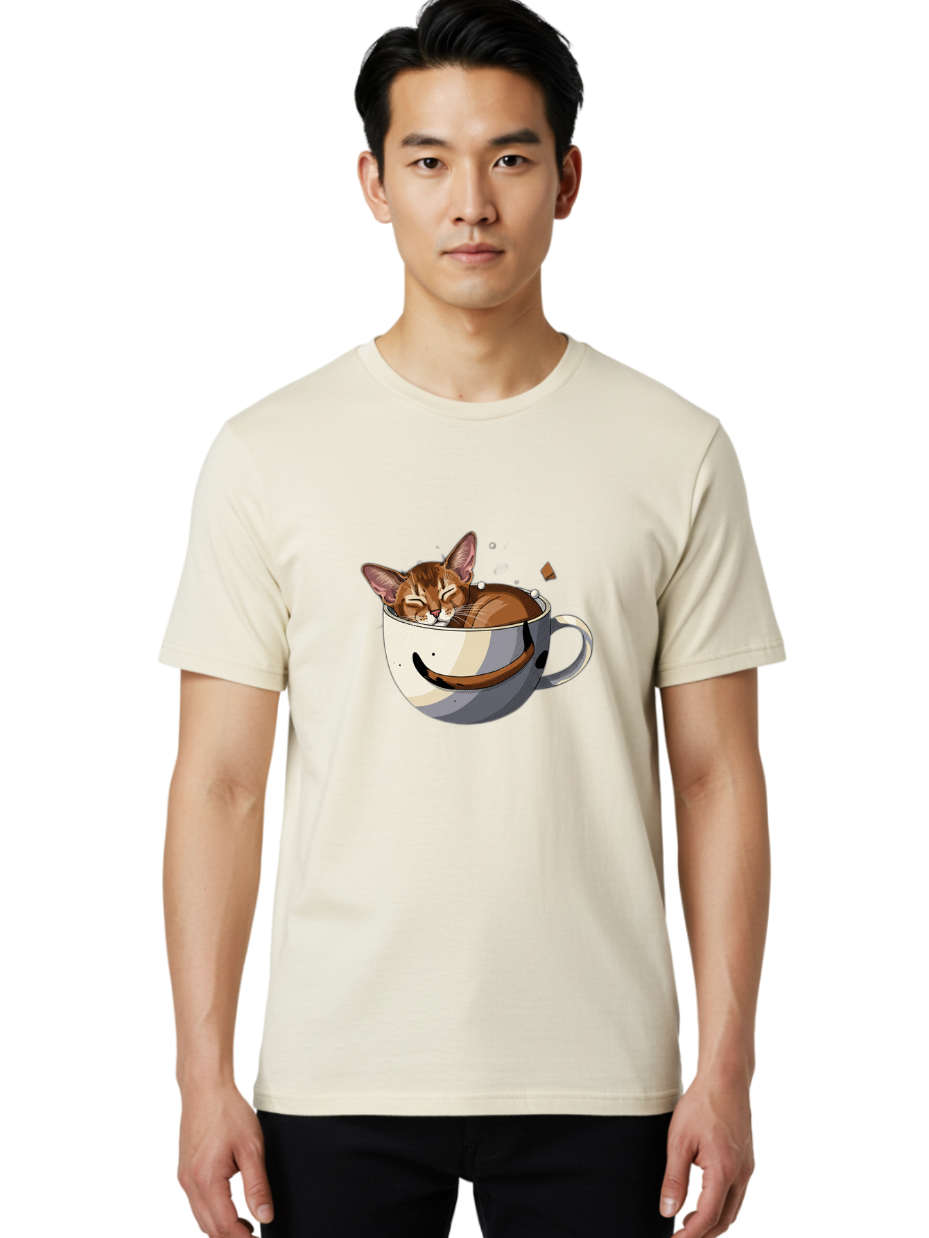 Cat-In-Coffee-Cup-3 Men'S Graphic Tee, 100% Cotton, Comfortable Casual Summer Wear, Machine Washable, Vintage Camera, Old Camera, Antique Camera, Black Camera, Classic Photography, Photography Equipment, Nostalgic Device, Film Camera, Bak195