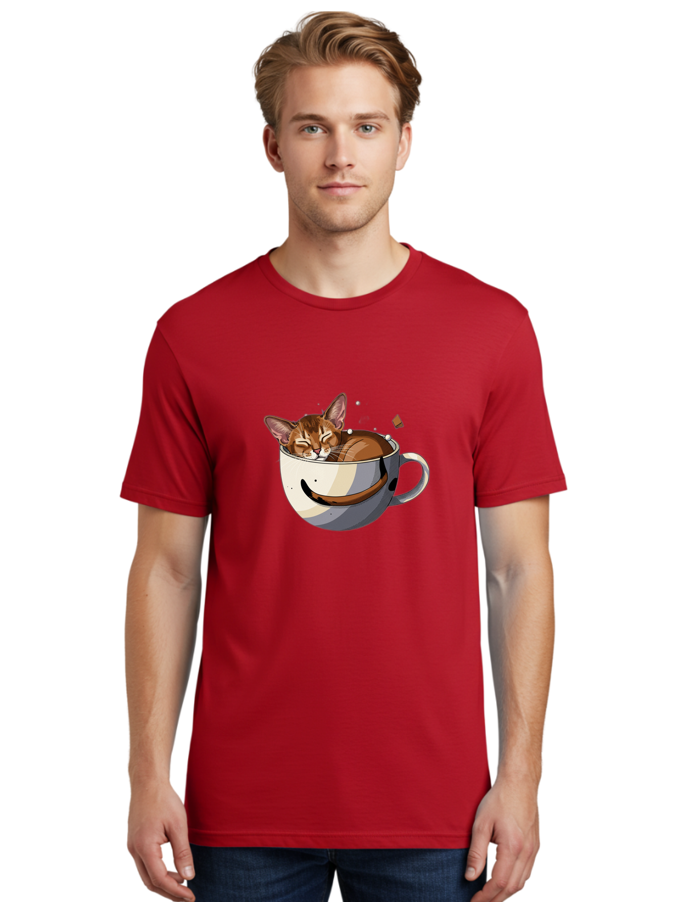 Cat-In-Coffee-Cup-3 Men'S Graphic Tee, 100% Cotton, Comfortable Casual Summer Wear, Machine Washable, Vintage Camera, Old Camera, Antique Camera, Black Camera, Classic Photography, Photography Equipment, Nostalgic Device, Film Camera, Bak195