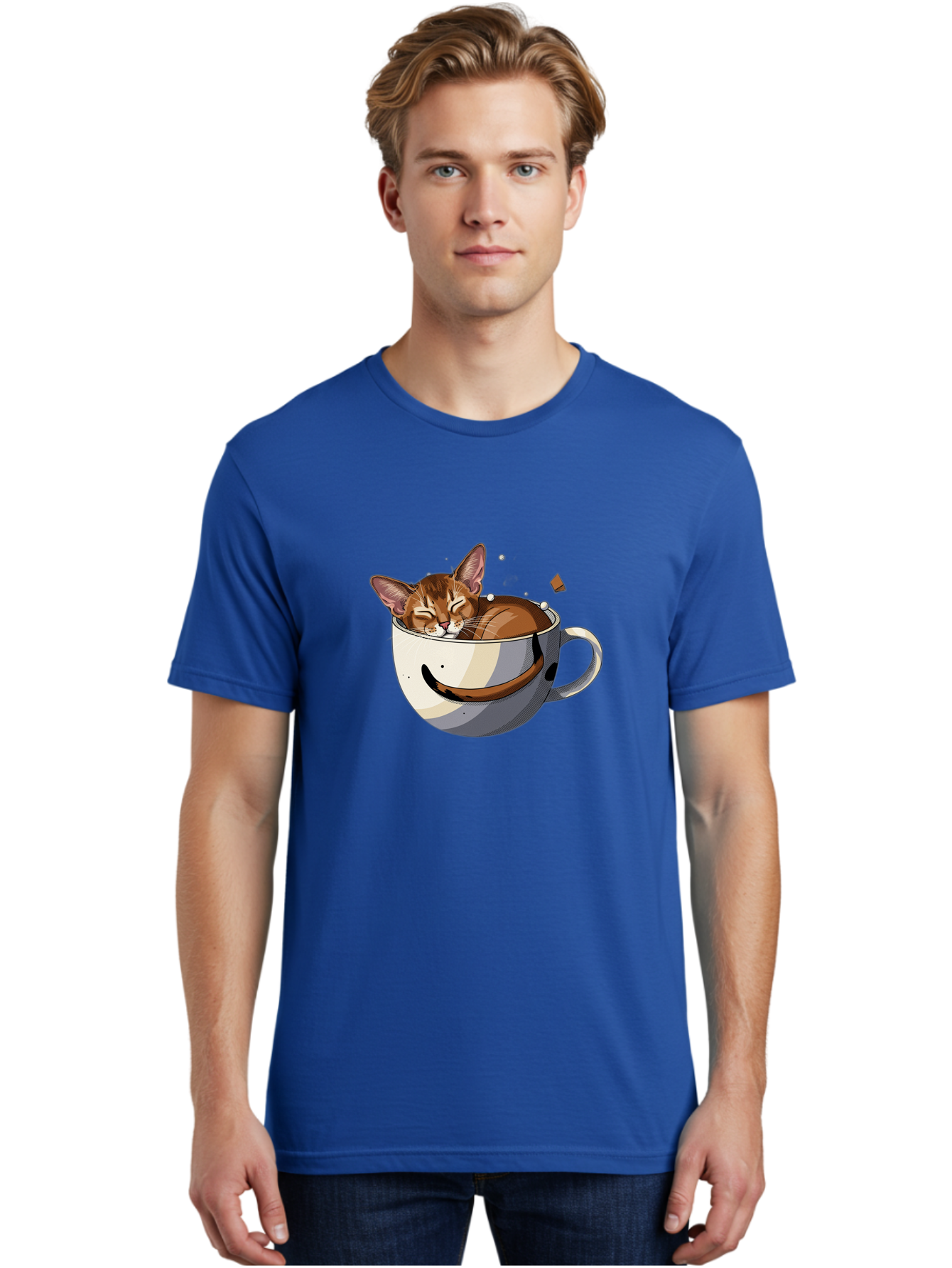 Cat-In-Coffee-Cup-3 Men'S Graphic Tee, 100% Cotton, Comfortable Casual Summer Wear, Machine Washable, Vintage Camera, Old Camera, Antique Camera, Black Camera, Classic Photography, Photography Equipment, Nostalgic Device, Film Camera, Bak195