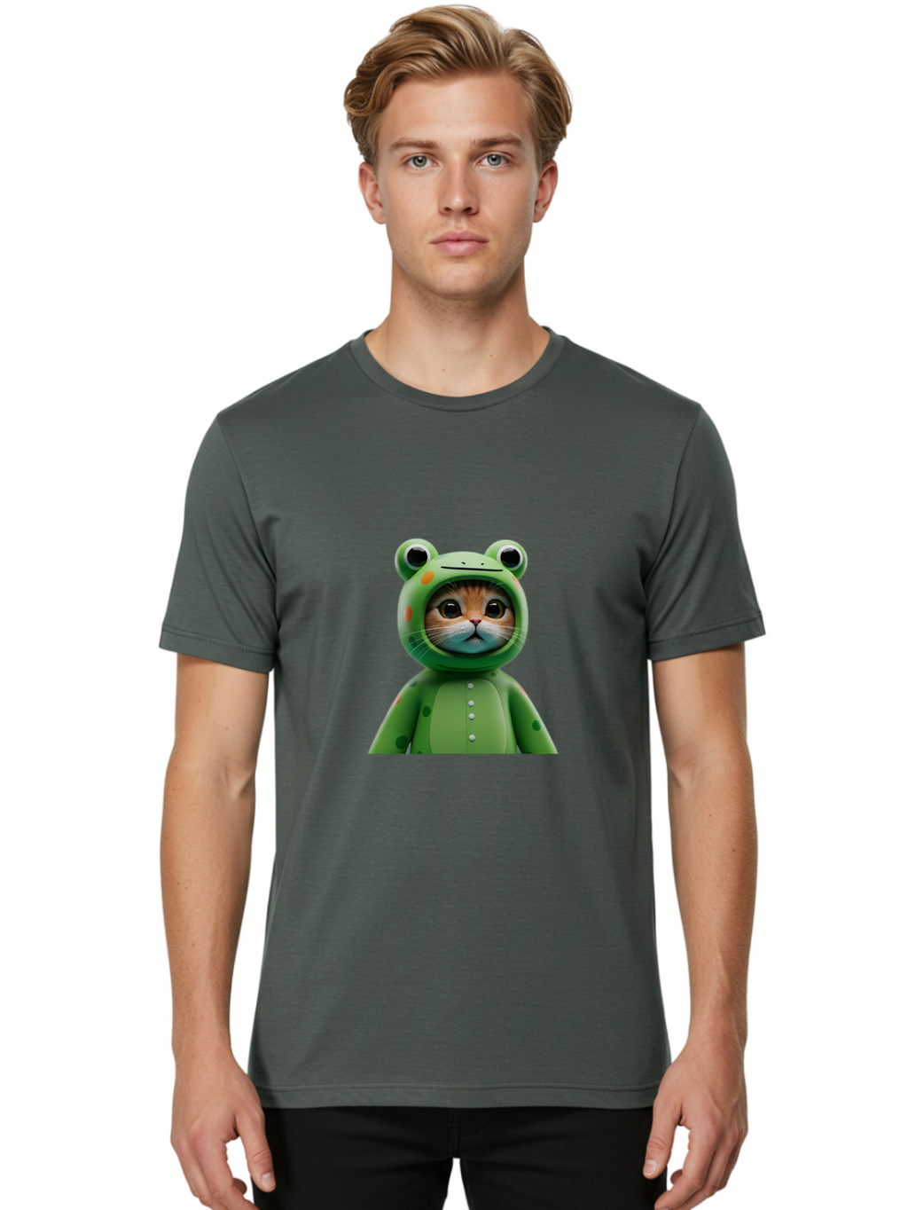 Cat-In-Frog-Costume Men'S Graphic Tee, 100% Cotton, Comfortable Casual Summer Wear, Machine Washable, Vintage Camera, Old Camera, Antique Camera, Black Camera, Classic Photography, Photography Equipment, Nostalgic Device, Film Camera, Bak205