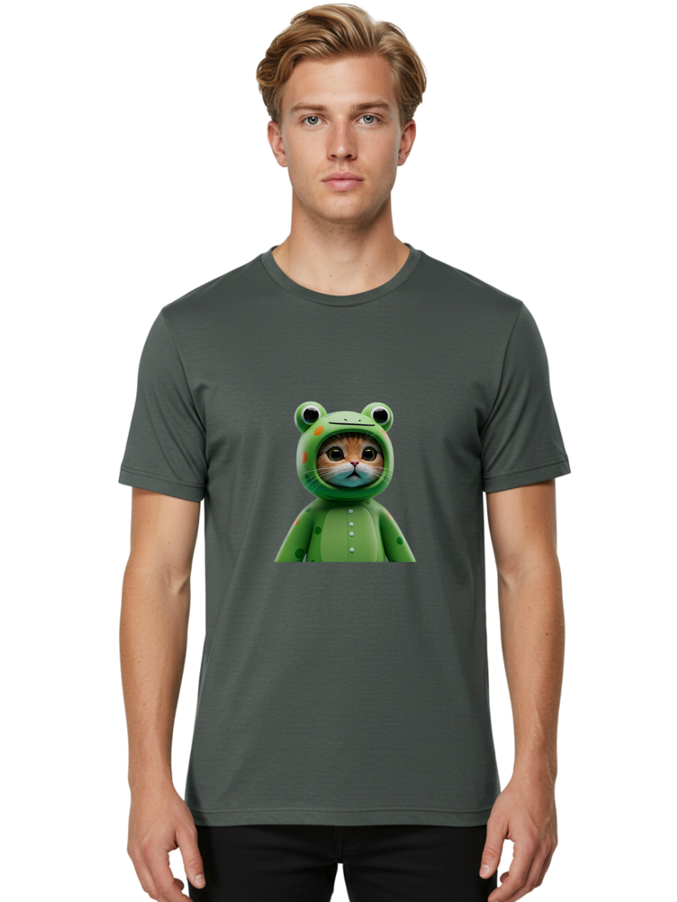 Cat-In-Frog-Costume Men'S Graphic Tee, 100% Cotton, Comfortable Casual Summer Wear, Machine Washable, Vintage Camera, Old Camera, Antique Camera, Black Camera, Classic Photography, Photography Equipment, Nostalgic Device, Film Camera, Bak205