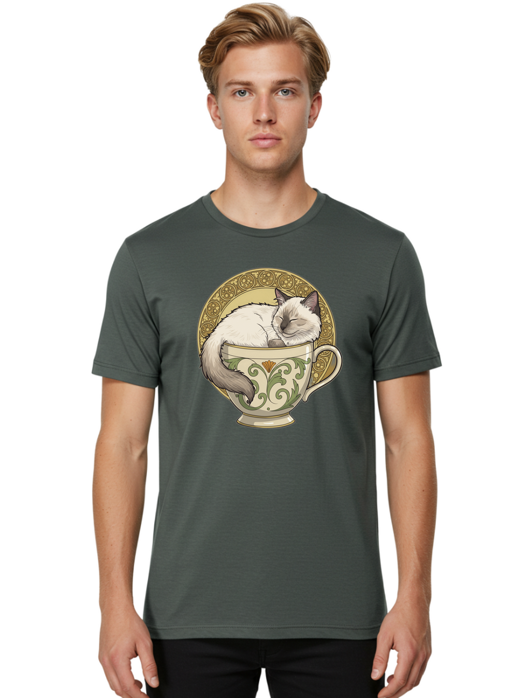 Cat-In-Tea-Cup-1 Men'S Graphic Tee, 100% Cotton, Comfortable Casual Summer Wear, Machine Washable, Vintage Camera, Old Camera, Antique Camera, Black Camera, Classic Photography, Photography Equipment, Nostalgic Device, Film Camera, Camera Art Bak209