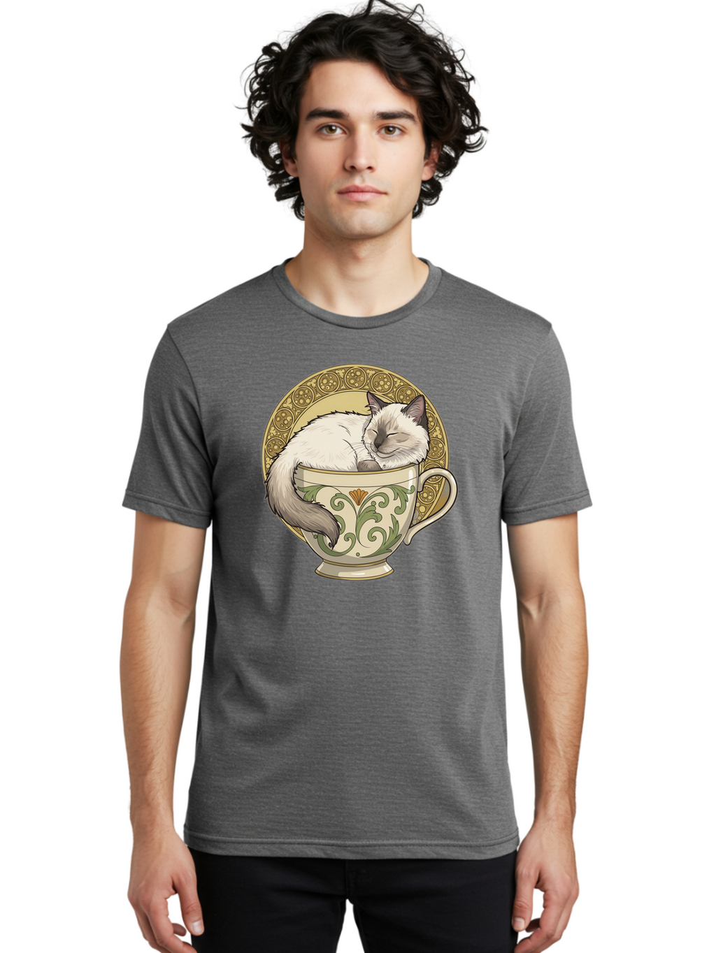Cat-In-Tea-Cup-1 Men'S Graphic Tee, 100% Cotton, Comfortable Casual Summer Wear, Machine Washable, Vintage Camera, Old Camera, Antique Camera, Black Camera, Classic Photography, Photography Equipment, Nostalgic Device, Film Camera, Camera Art Bak209