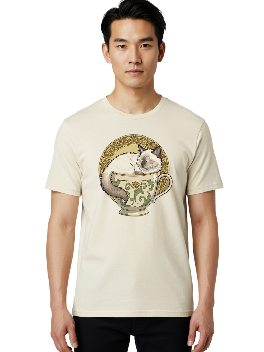 Cat-In-Tea-Cup-1 Men'S Graphic Tee, 100% Cotton, Comfortable Casual Summer Wear, Machine Washable, Vintage Camera, Old Camera, Antique Camera, Black Camera, Classic Photography, Photography Equipment, Nostalgic Device, Film Camera, Camera Art Bak209
