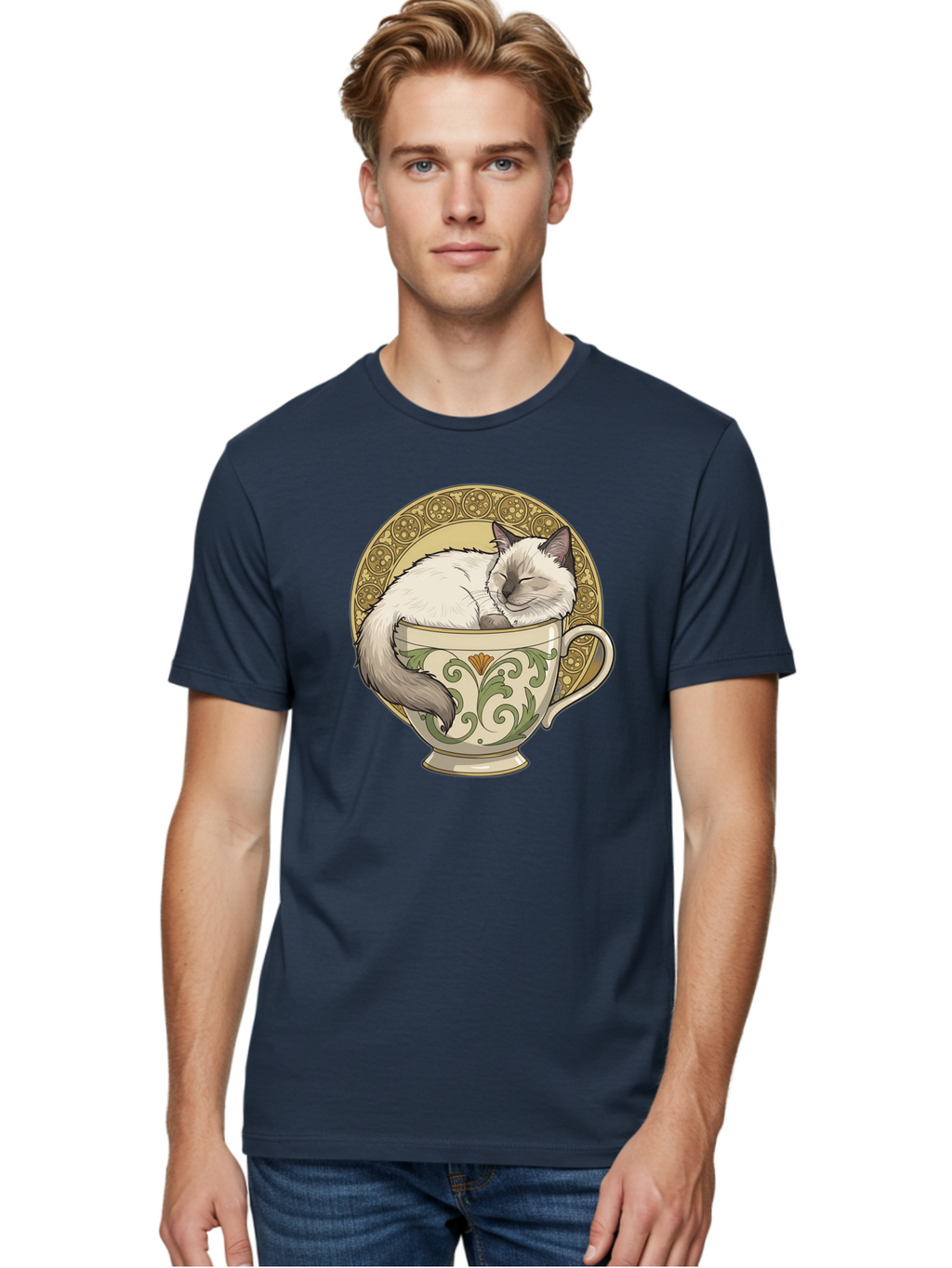 Cat-In-Tea-Cup-1 Men'S Graphic Tee, 100% Cotton, Comfortable Casual Summer Wear, Machine Washable, Vintage Camera, Old Camera, Antique Camera, Black Camera, Classic Photography, Photography Equipment, Nostalgic Device, Film Camera, Camera Art Bak209