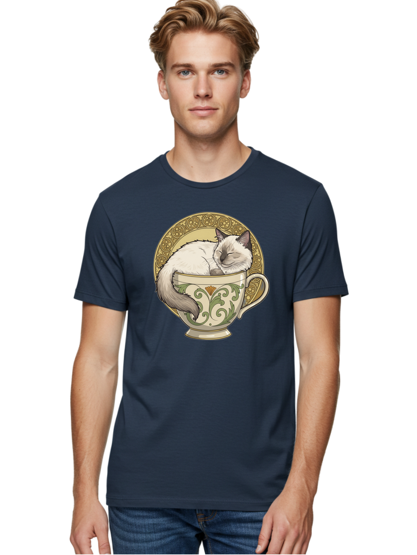 Cat-In-Tea-Cup-1 Men'S Graphic Tee, 100% Cotton, Comfortable Casual Summer Wear, Machine Washable, Vintage Camera, Old Camera, Antique Camera, Black Camera, Classic Photography, Photography Equipment, Nostalgic Device, Film Camera, Camera Art Bak209