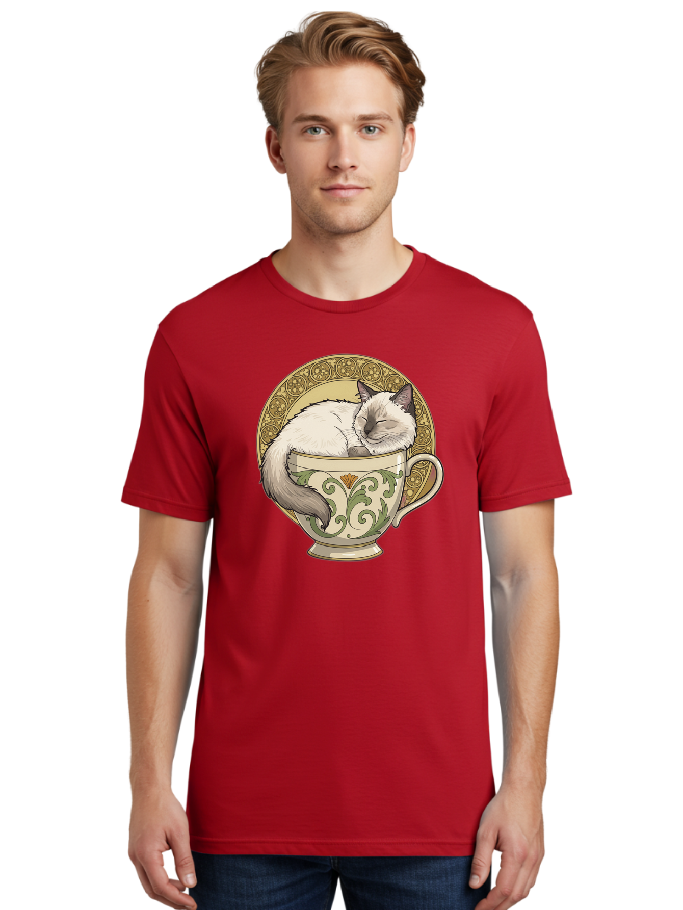 Cat-In-Tea-Cup-1 Men'S Graphic Tee, 100% Cotton, Comfortable Casual Summer Wear, Machine Washable, Vintage Camera, Old Camera, Antique Camera, Black Camera, Classic Photography, Photography Equipment, Nostalgic Device, Film Camera, Camera Art Bak209