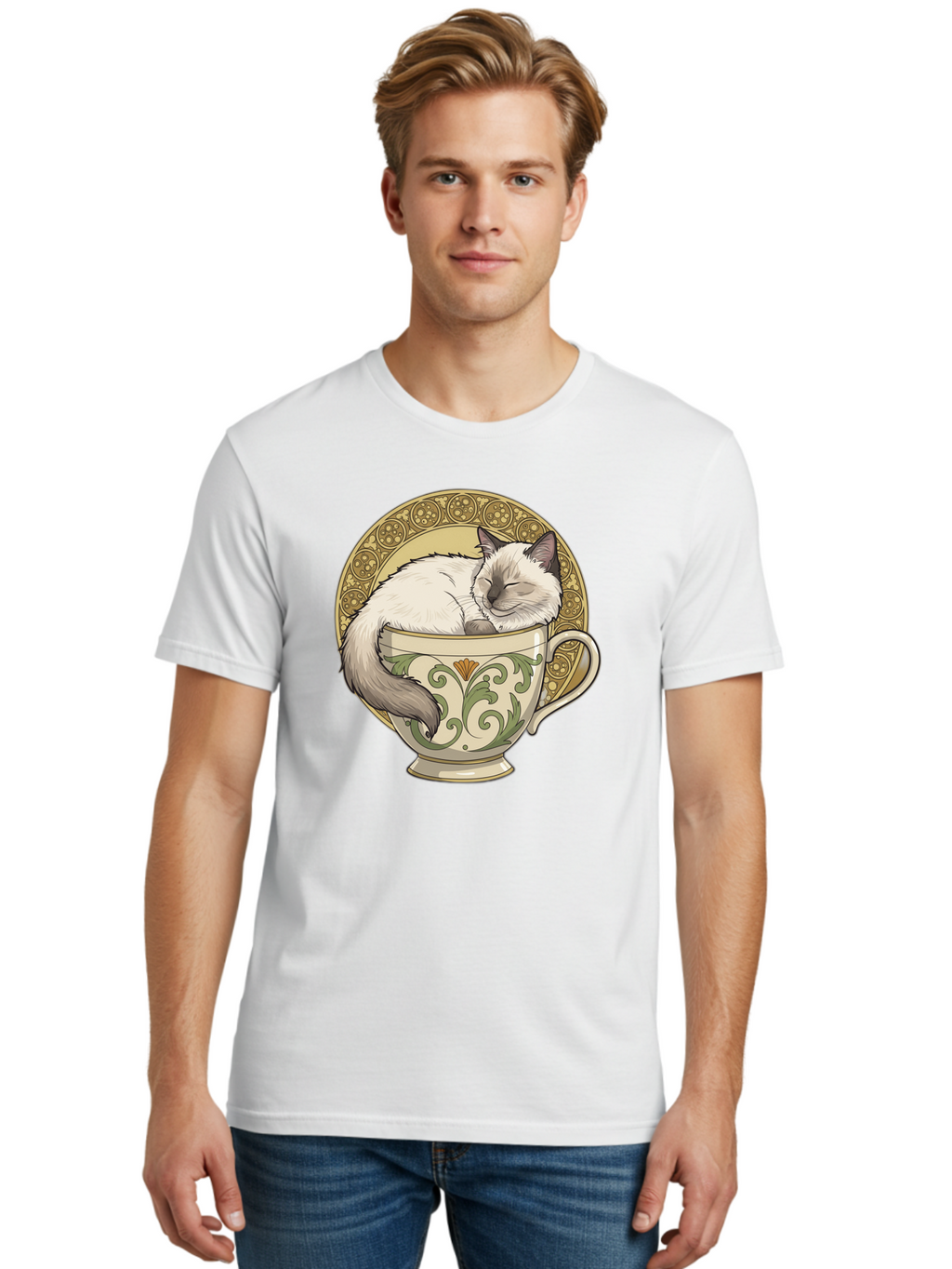 Cat-In-Tea-Cup-1 Men'S Graphic Tee, 100% Cotton, Comfortable Casual Summer Wear, Machine Washable, Vintage Camera, Old Camera, Antique Camera, Black Camera, Classic Photography, Photography Equipment, Nostalgic Device, Film Camera, Camera Art Bak209