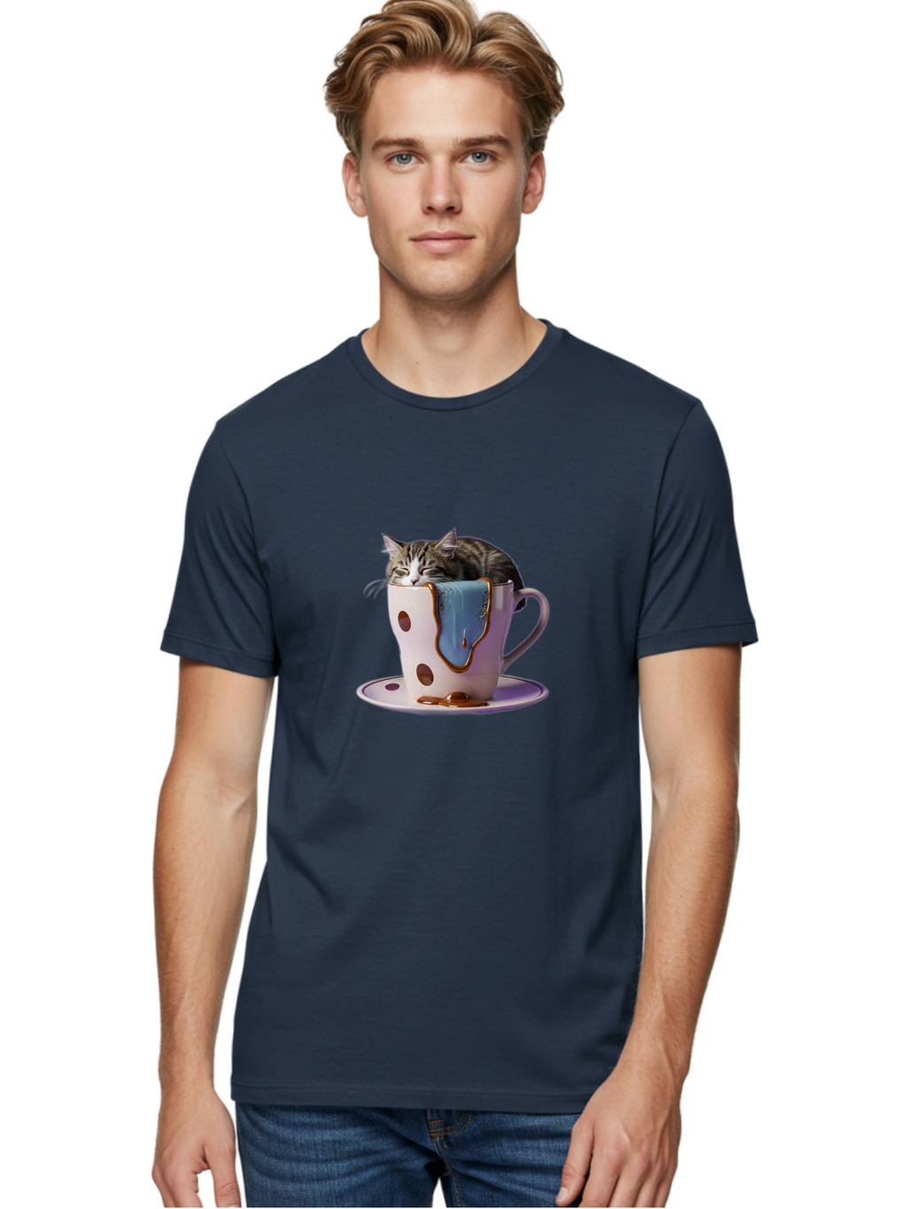 Cat-In-Tea-Cup-2 Men'S Graphic Tee, 100% Cotton, Comfortable Casual Summer Wear, Machine Washable, Vintage Camera, Old Camera, Antique Camera, Black Camera, Classic Photography, Photography Equipment, Nostalgic Device, Film Camera, Camera Art Bak210