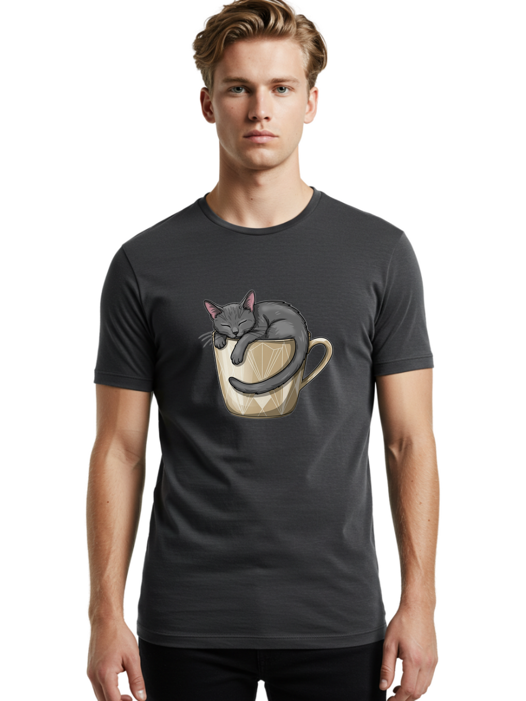 Cat-In-Tea-Cup Men'S Graphic Tee, 100% Cotton, Comfortable Casual Summer Wear, Machine Washable, Vintage Camera, Old Camera, Antique Camera, Black Camera, Classic Photography, Photography Equipment, Nostalgic Device, Film Camera, Camera Art Bak211
