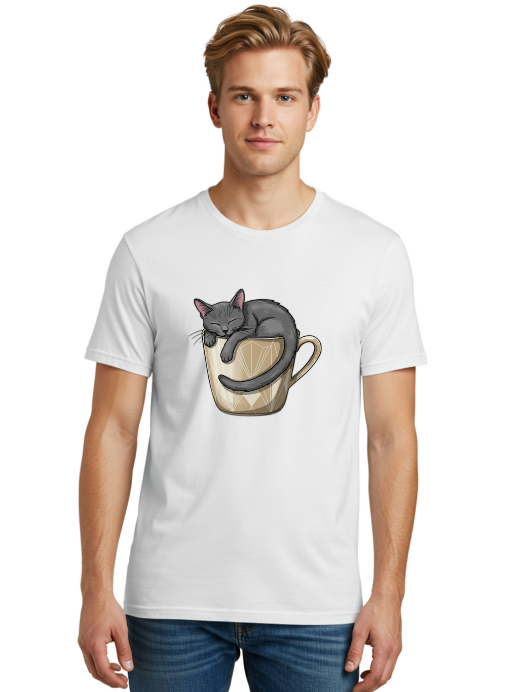 Cat-In-Tea-Cup Men'S Graphic Tee, 100% Cotton, Comfortable Casual Summer Wear, Machine Washable, Vintage Camera, Old Camera, Antique Camera, Black Camera, Classic Photography, Photography Equipment, Nostalgic Device, Film Camera, Camera Art Bak211