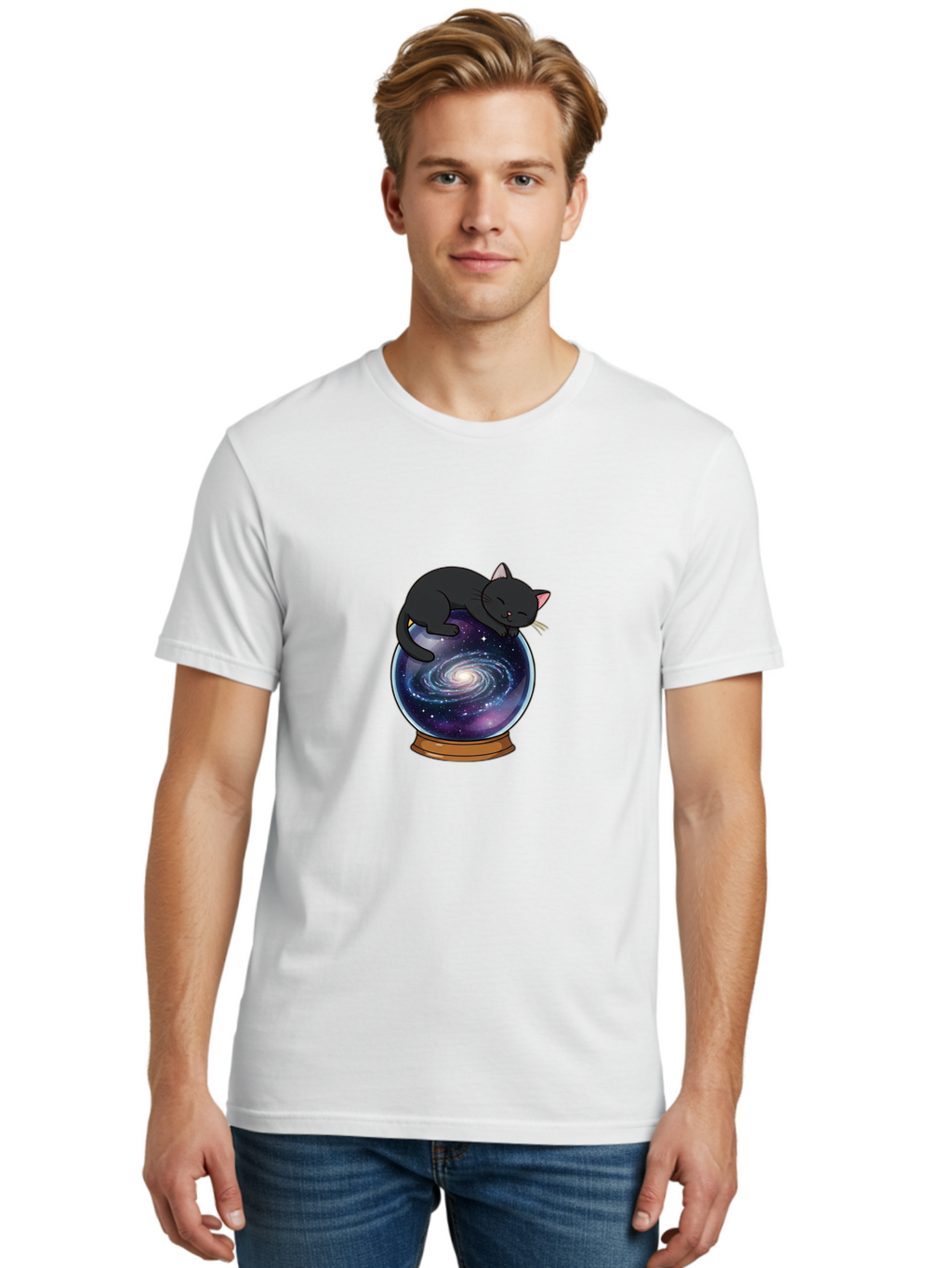 Cat-On-Crystal-Ball-1 Men'S Graphic Tee, 100% Cotton, Comfortable Casual Summer Wear, Machine Washable, Vintage Camera, Old Camera, Antique Camera, Black Camera, Classic Photography, Photography Equipment, Nostalgic Device, Film Camera, Bak212