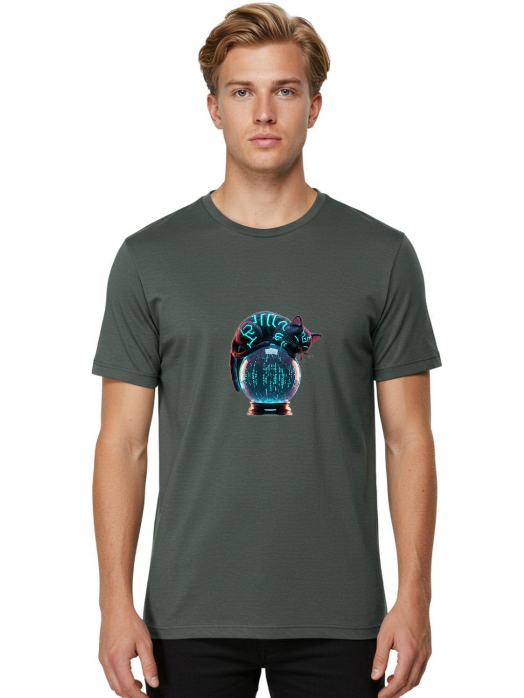 Cat-On-Crystal-Ball-2 Men'S Graphic Tee, 100% Cotton, Comfortable Casual Summer Wear, Machine Washable, Vintage Camera, Old Camera, Antique Camera, Black Camera, Classic Photography, Photography Equipment, Nostalgic Device, Film Camera, Bak213