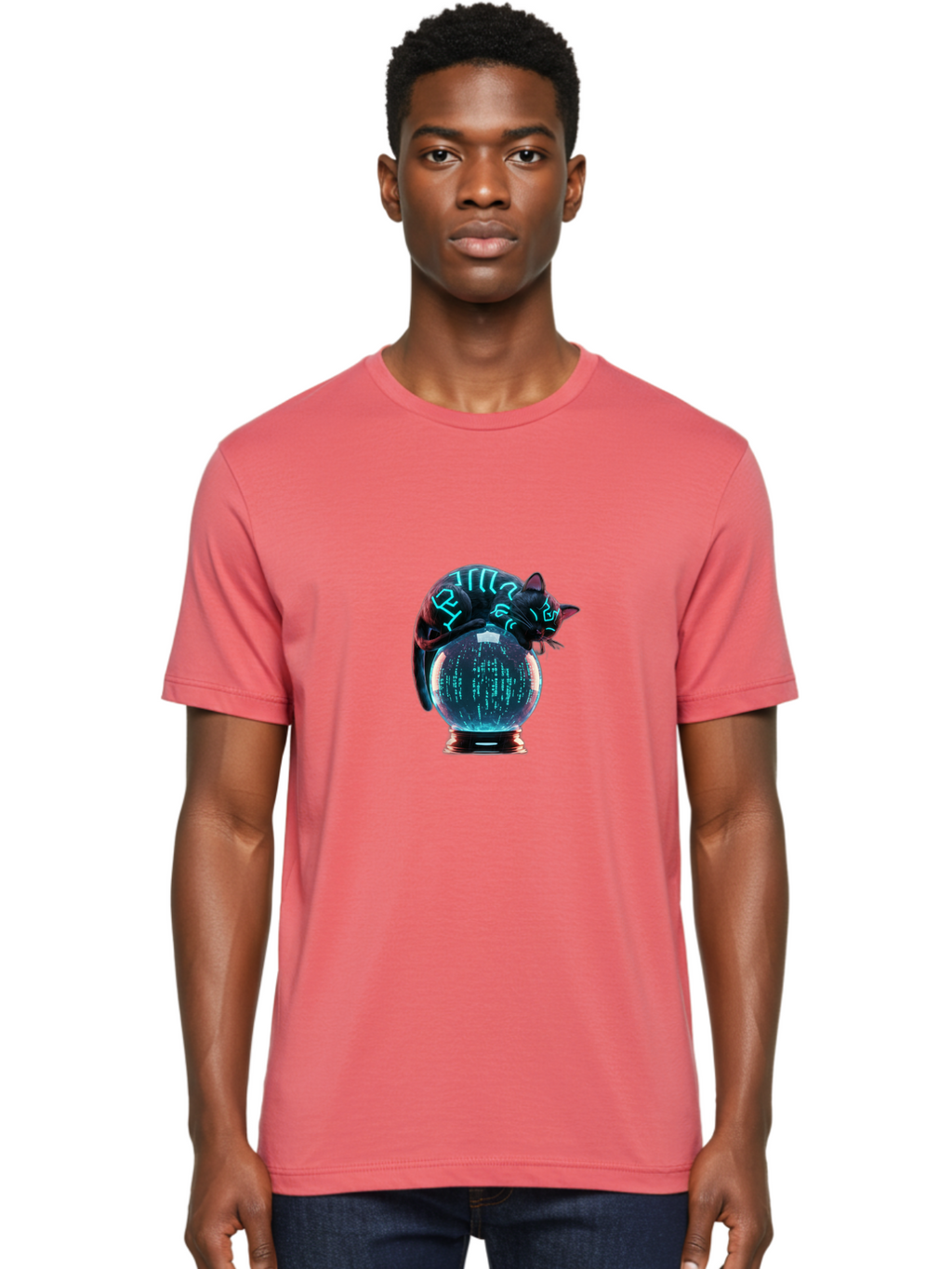 Cat-On-Crystal-Ball-2 Men'S Graphic Tee, 100% Cotton, Comfortable Casual Summer Wear, Machine Washable, Vintage Camera, Old Camera, Antique Camera, Black Camera, Classic Photography, Photography Equipment, Nostalgic Device, Film Camera, Bak213
