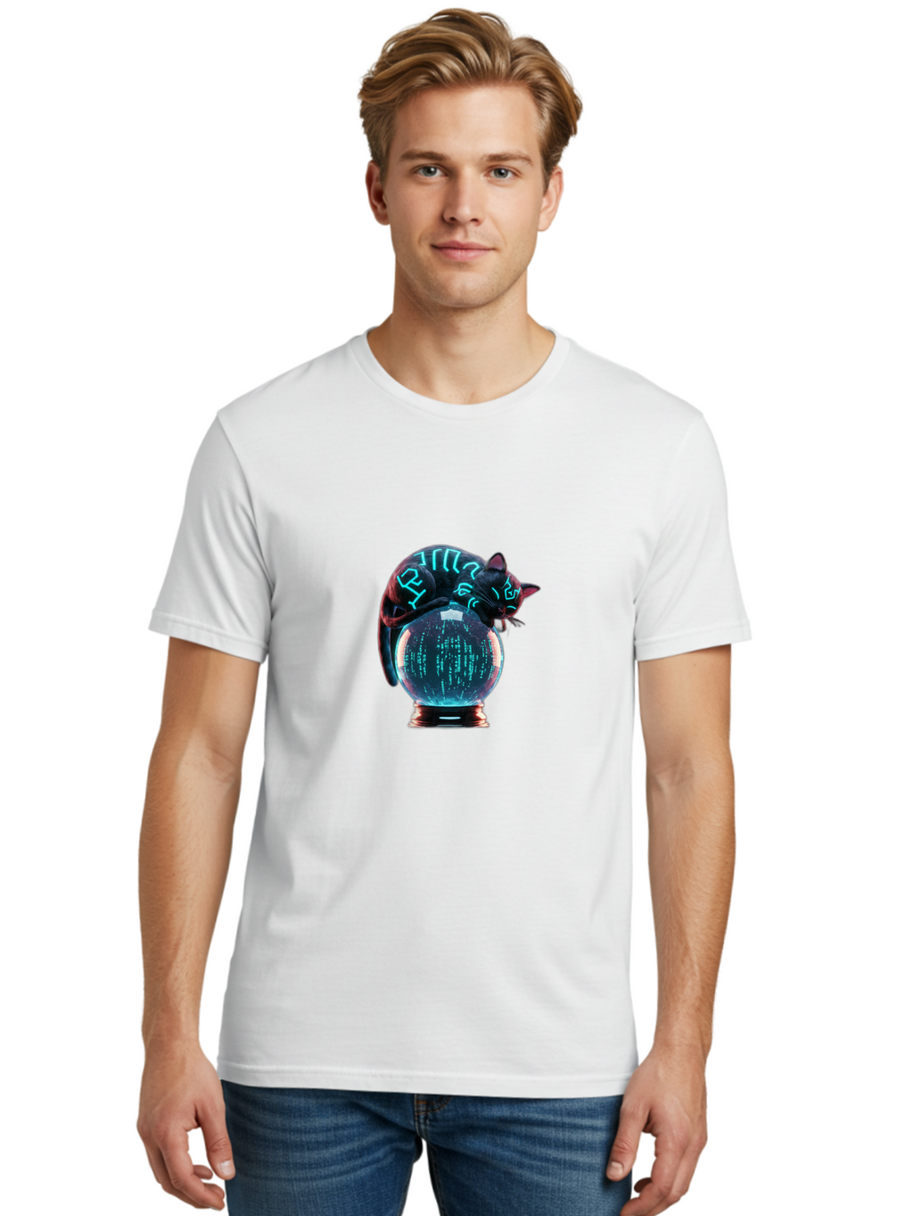 Cat-On-Crystal-Ball-2 Men'S Graphic Tee, 100% Cotton, Comfortable Casual Summer Wear, Machine Washable, Vintage Camera, Old Camera, Antique Camera, Black Camera, Classic Photography, Photography Equipment, Nostalgic Device, Film Camera, Bak213