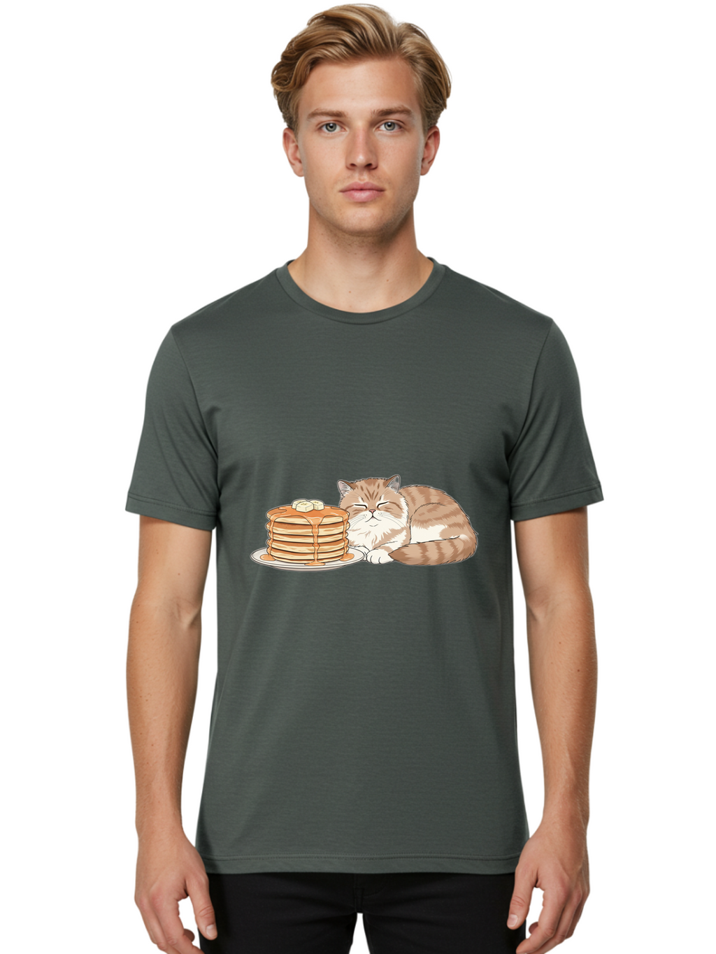 Cat-Sleeping-Beside-Pancakes Men'S Graphic Tee, 100% Cotton, Comfortable Casual Summer Wear, Machine Washable, Vintage Camera, Old Camera, Antique Camera, Black Camera, Classic Photography, Photography Equipment, Nostalgic Device, Film Camera, Bak216